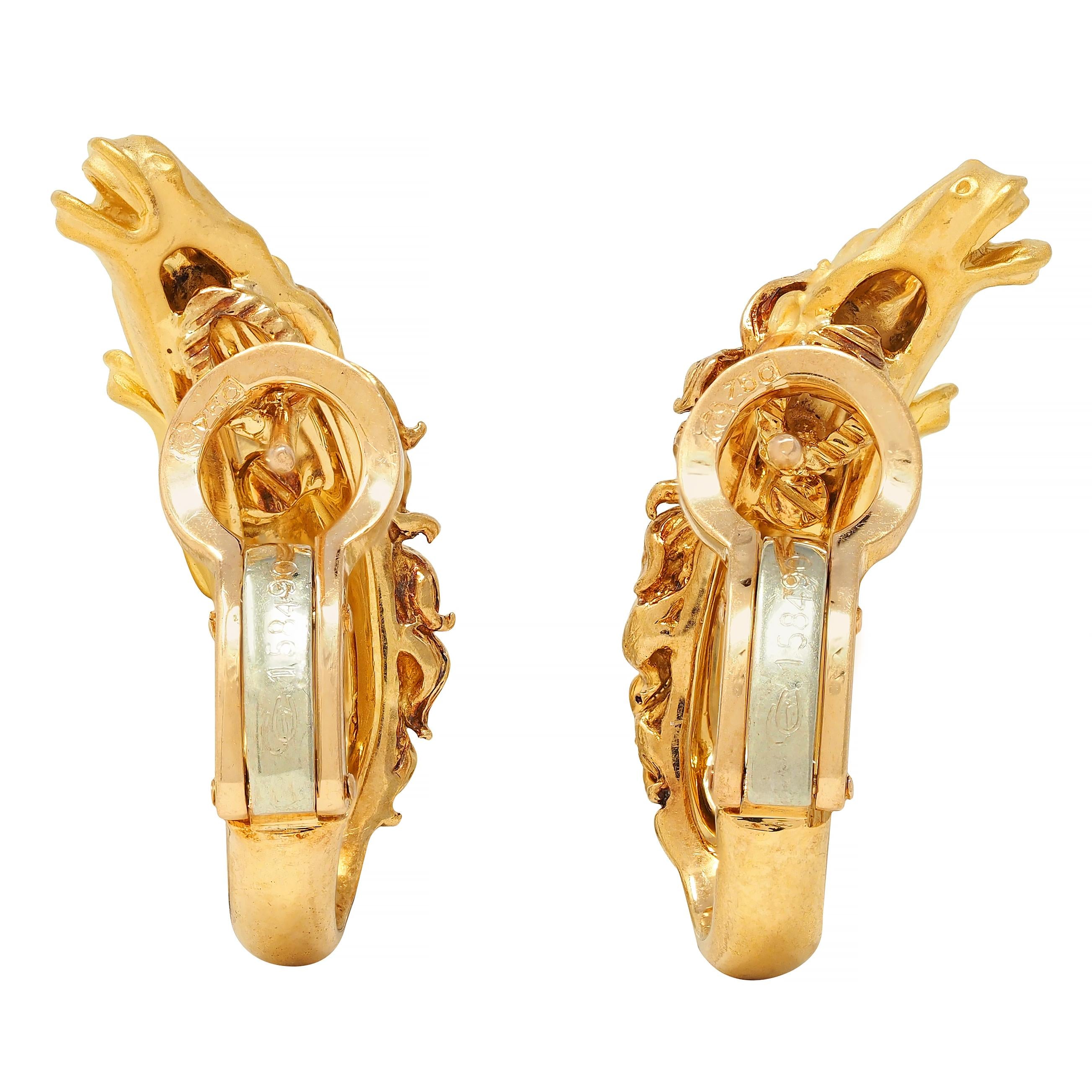 Carerra y Carerra Diamond 18 Karat Yellow Gold Ecuestre Horse Earrings