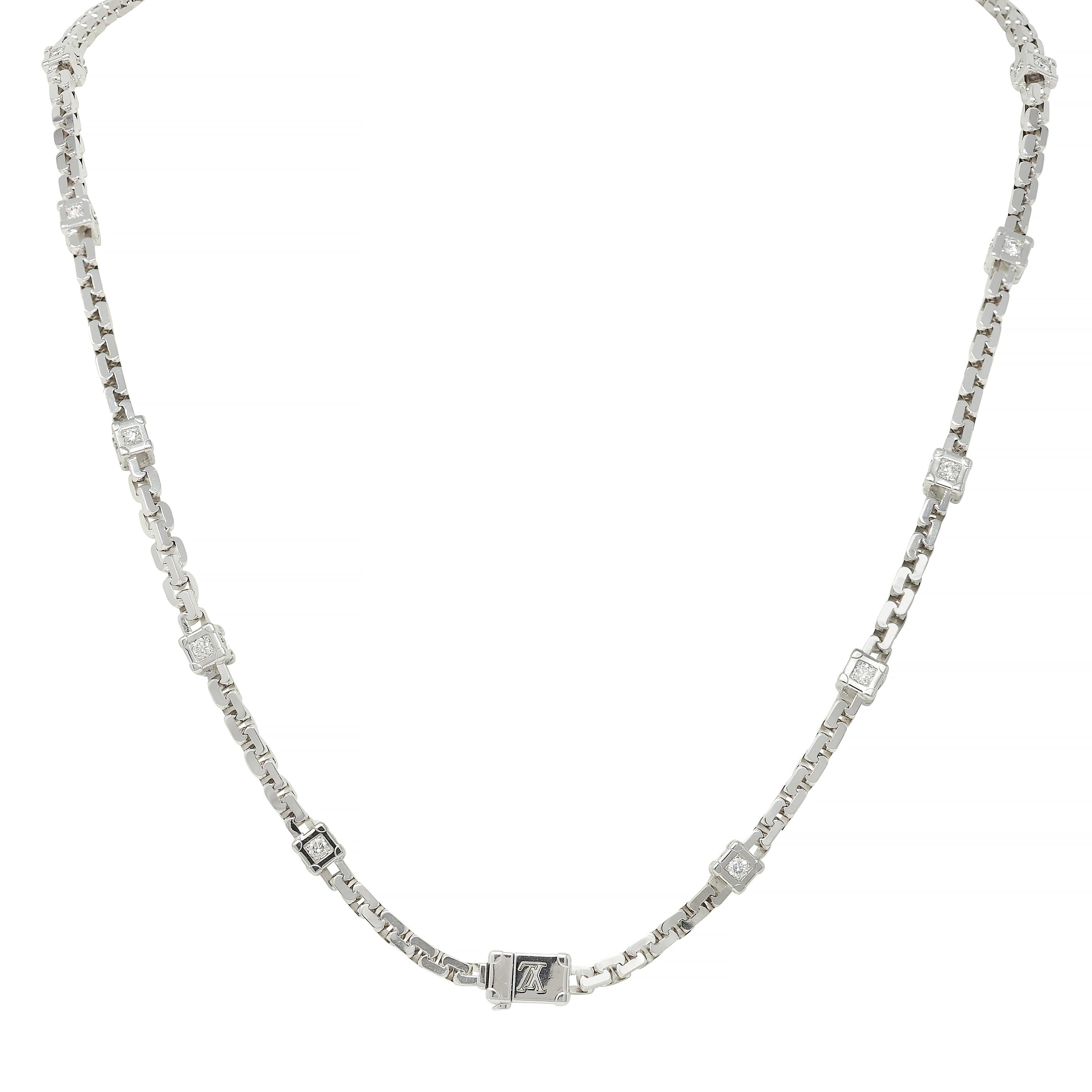 Louis Vuitton French Diamond 18K White Gold Les Gastons Trunk Unisex Necklace