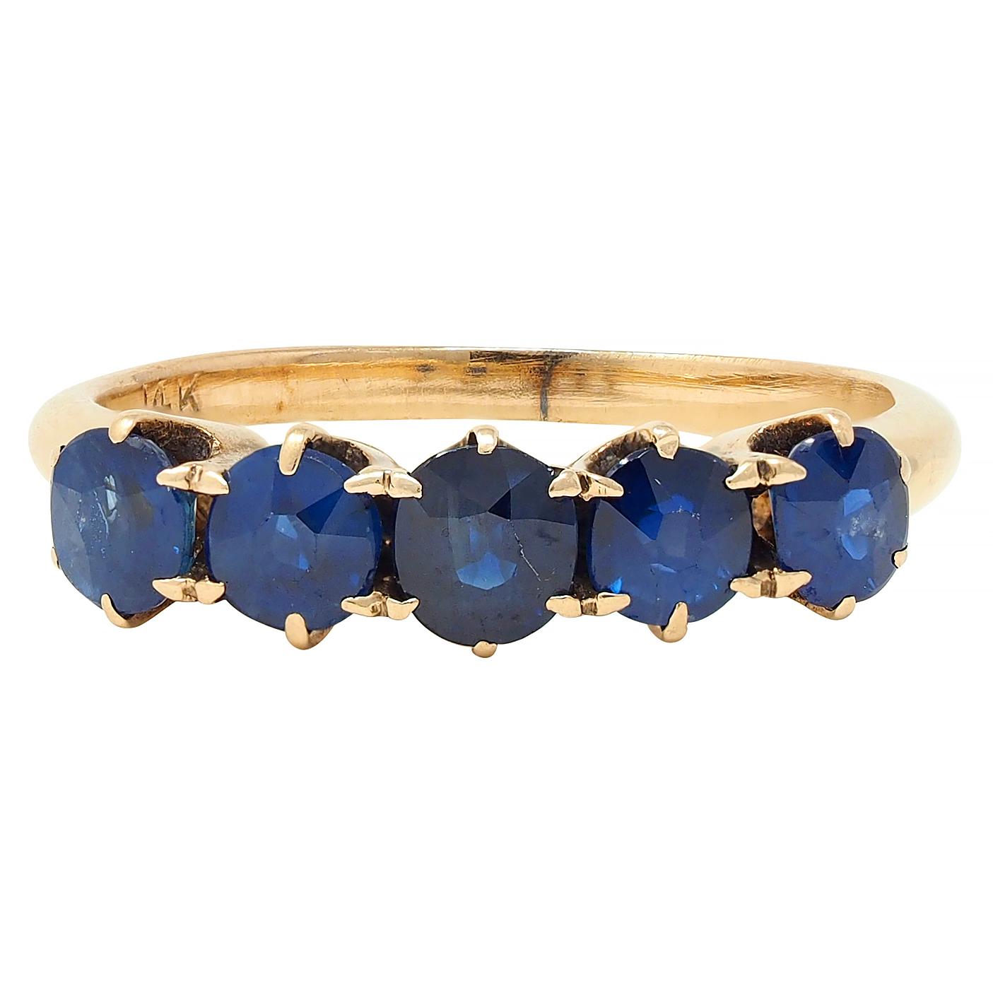 Vintage 1.88 CTW Sapphire 14 Karat Yellow Gold Five Stone Band Ring