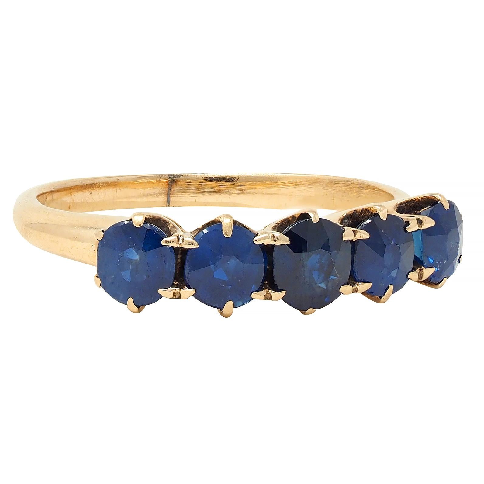 Vintage 1.88 CTW Sapphire 14 Karat Yellow Gold Five Stone Band Ring