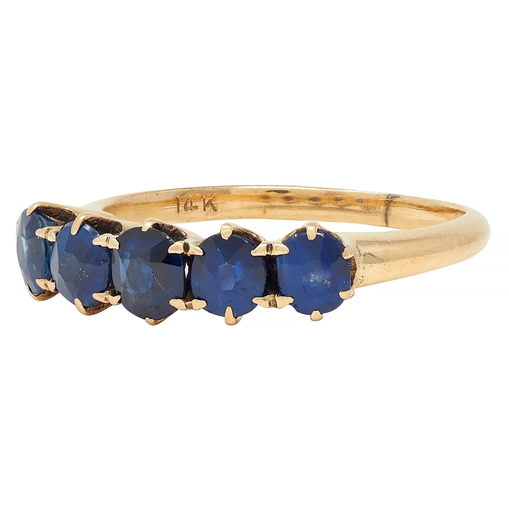 Vintage 1.88 CTW Sapphire 14 Karat Yellow Gold Five Stone Band Ring