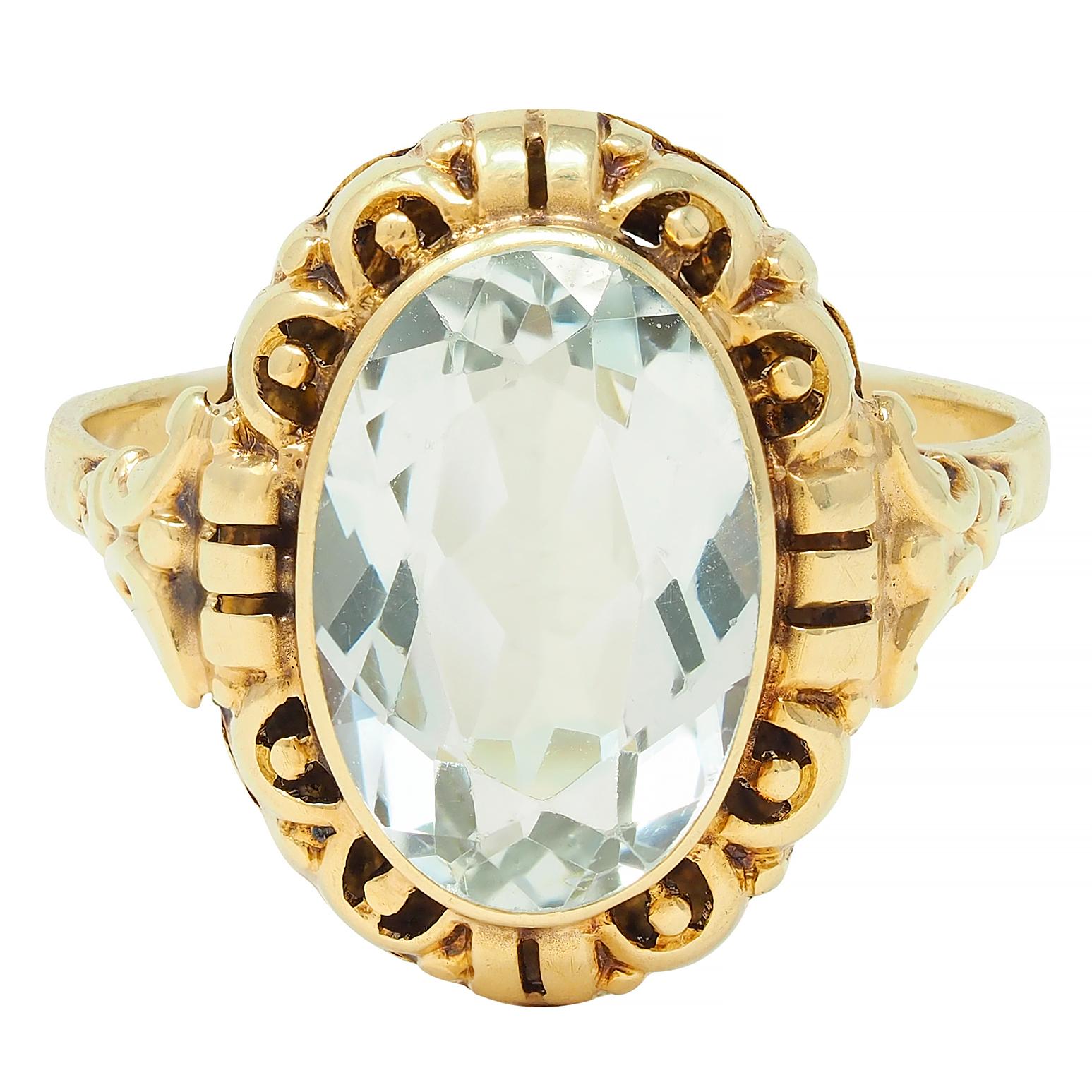 Victorian 3.02 CTW Aquamarine 14 Karat Yellow Gold Antique Ring