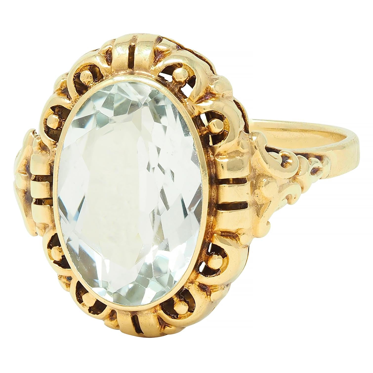 Victorian 3.02 CTW Aquamarine 14 Karat Yellow Gold Antique Ring