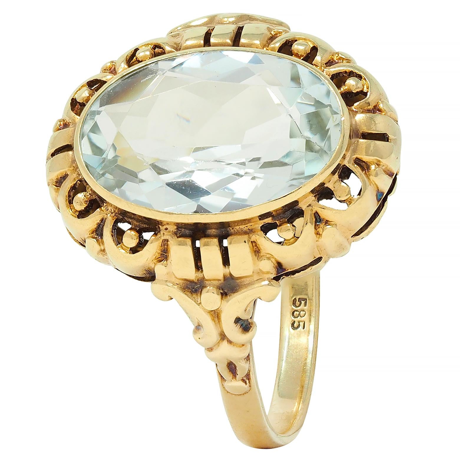 Victorian 3.02 CTW Aquamarine 14 Karat Yellow Gold Antique Ring