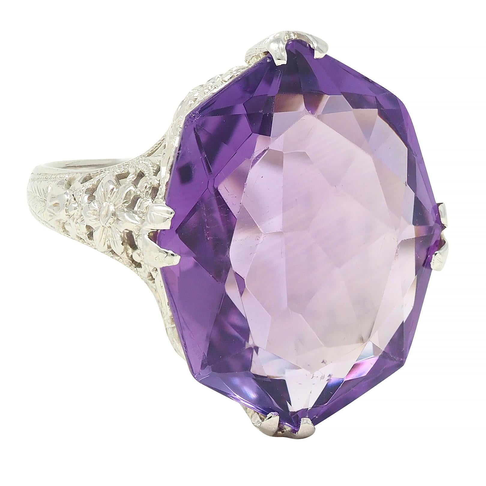 Allsopp Bros. Art Deco Amethyst 18 Karat White Gold Vintage Orange Blossom Ring