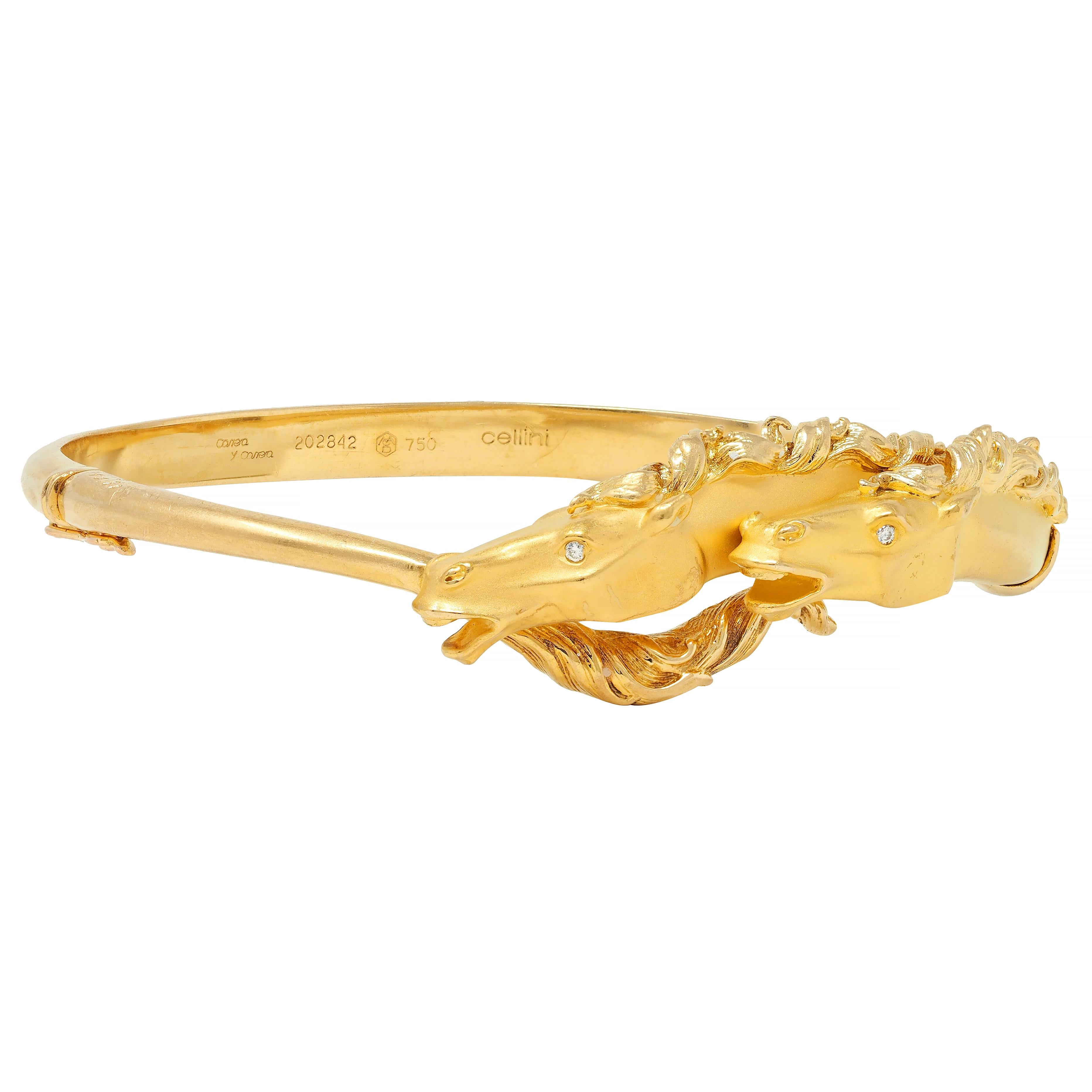 Carerra y Carerra Diamond 18 Karat Yellow Gold Ecuestre Horse Bangle Bracelet