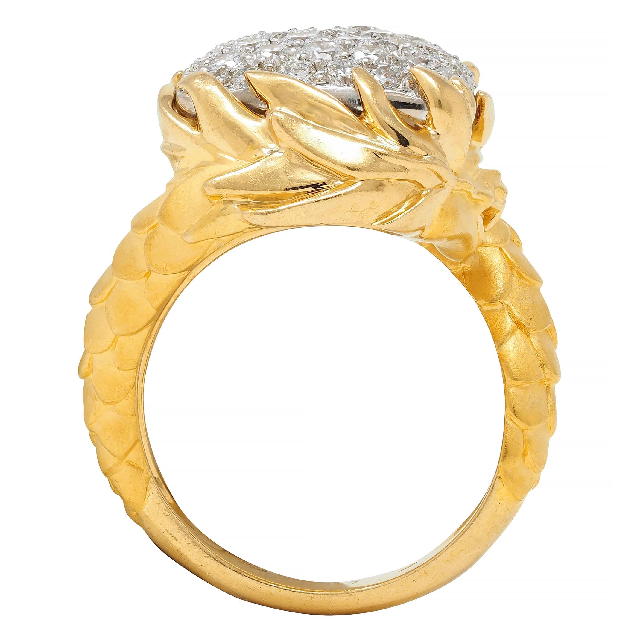 Carrera y Carrera 1.25 CTW Diamond 18 Karat Two-Tone Gold Pavé Dragon Ring