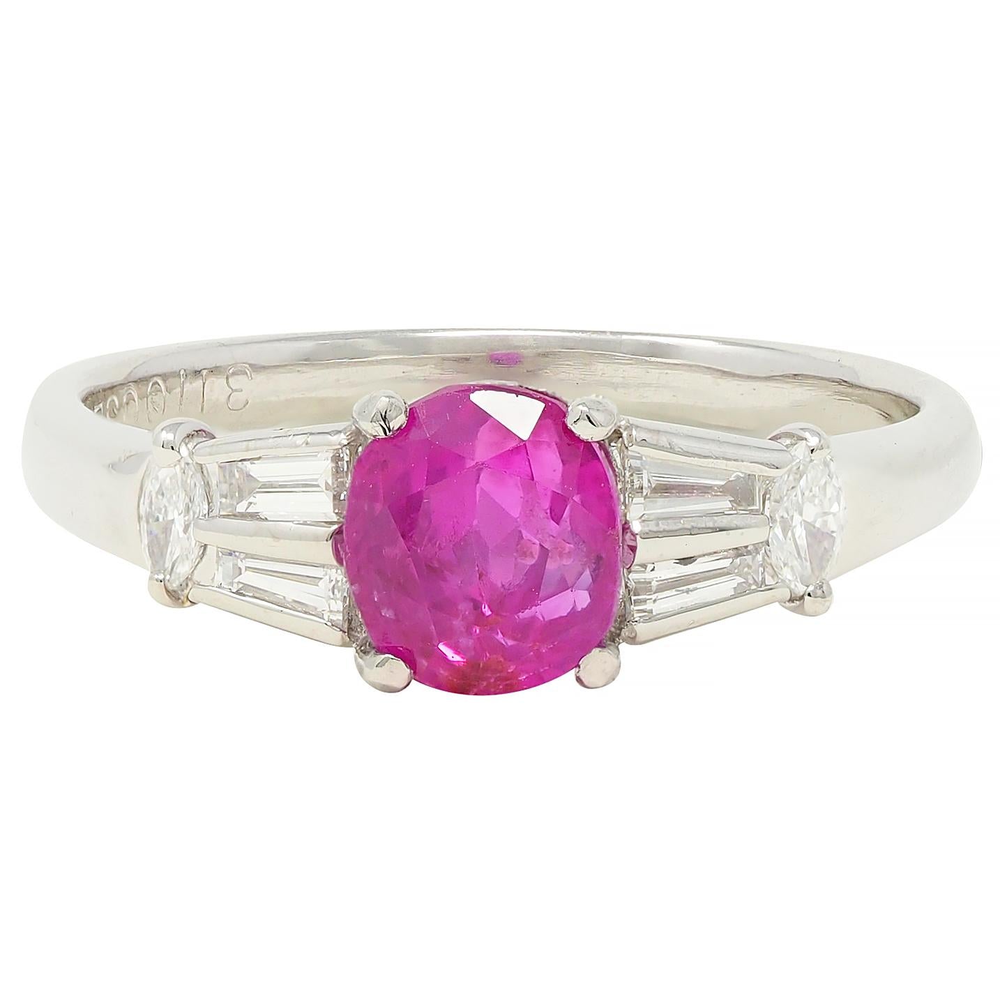 Contemporary 2.23 CTW No Heat Burma Ruby Diamond Platinum Ring GIA