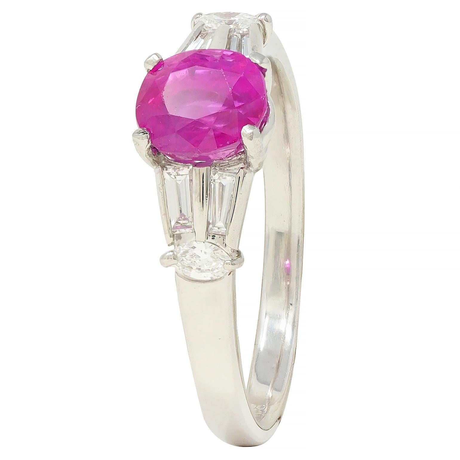 Contemporary 2.23 CTW No Heat Burma Ruby Diamond Platinum Ring GIA