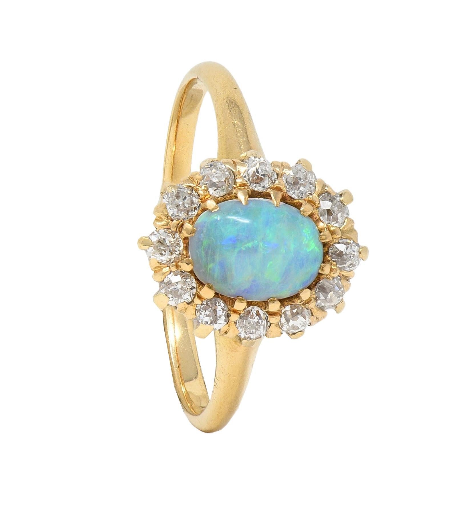 Victorian Diamond Opal 14 Karat Yellow Gold Antique Halo Ring