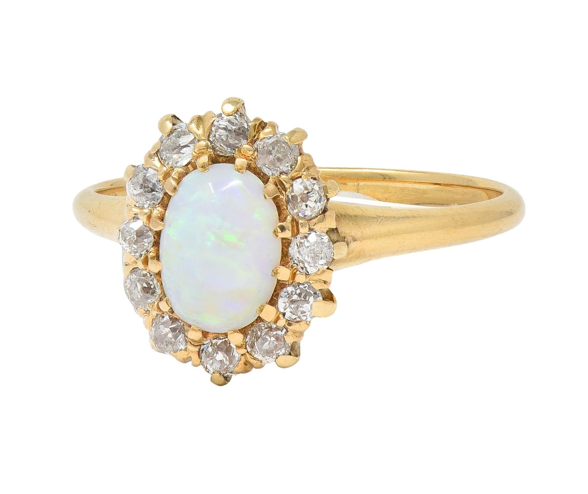 Victorian Diamond Opal 14 Karat Yellow Gold Antique Halo Ring