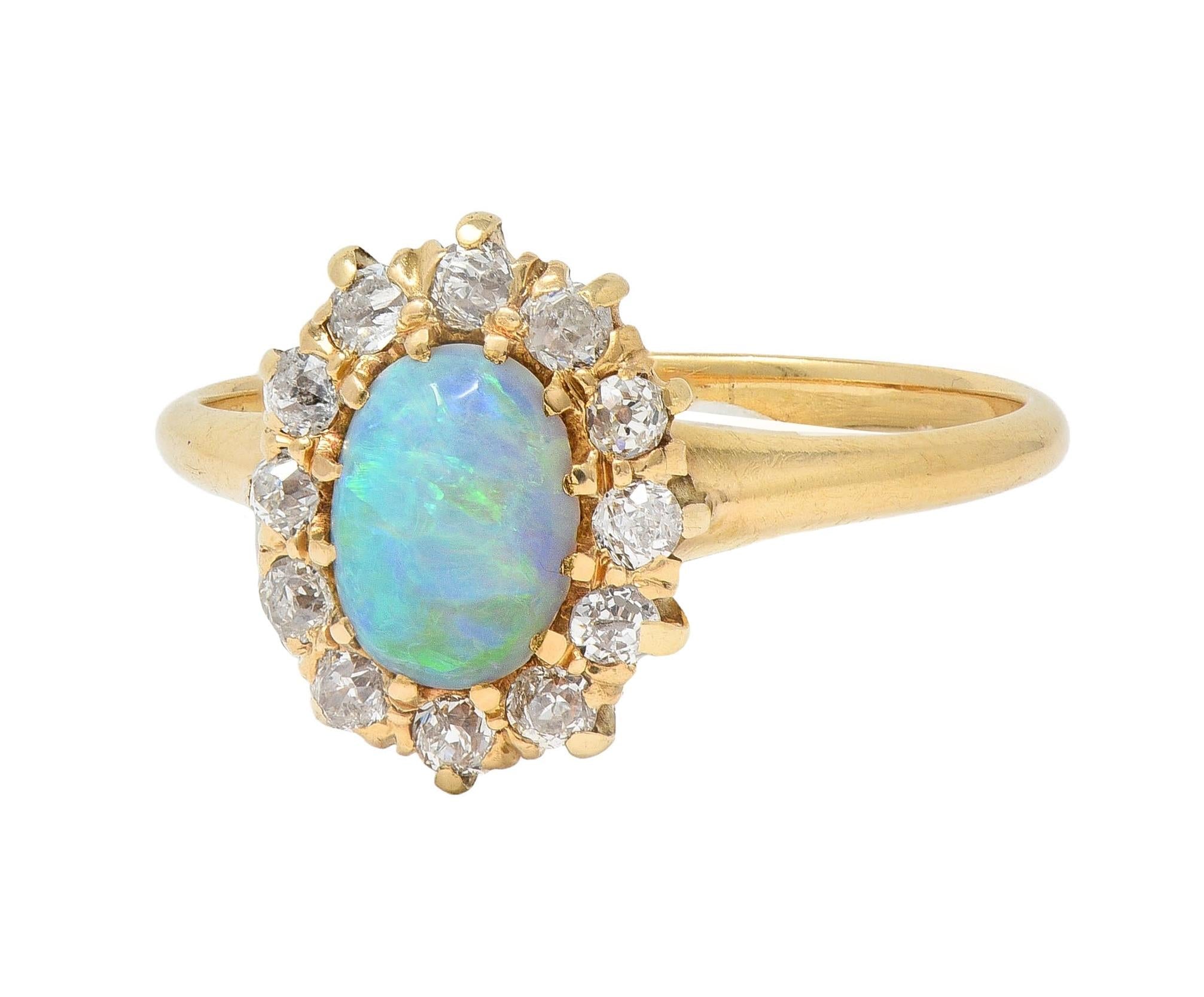 Victorian Diamond Opal 14 Karat Yellow Gold Antique Halo Ring