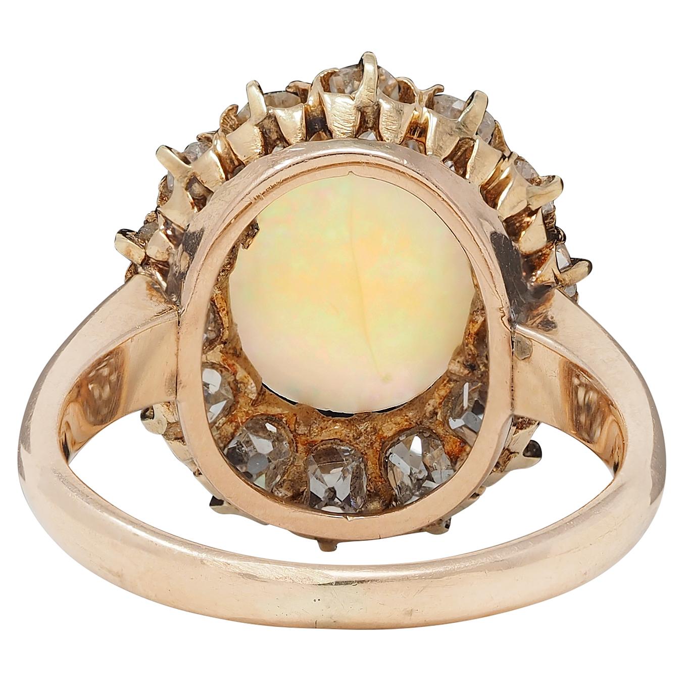 Vintage 1.40 CTW Old Mine Diamond Opal 14 Karat Rose Gold Halo Ring