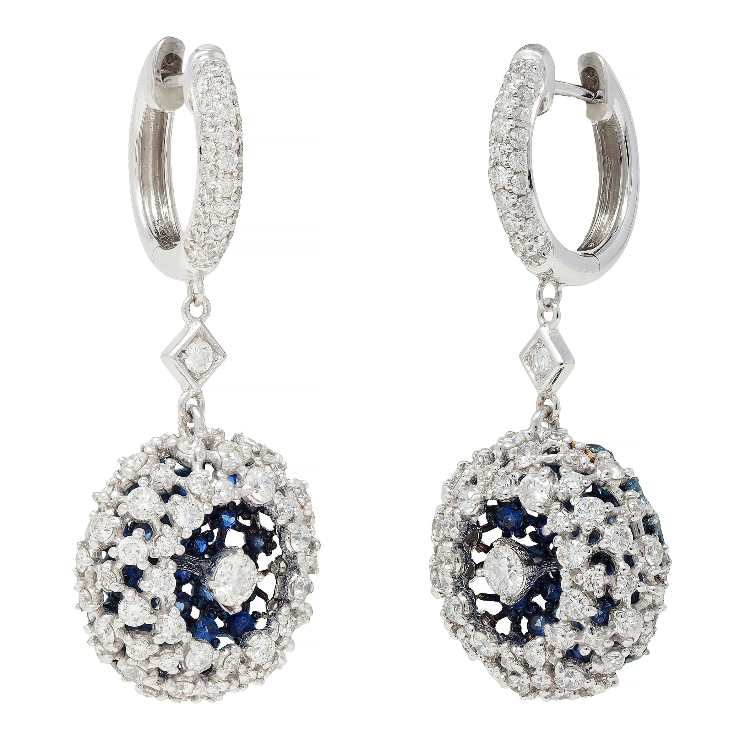 Mariani 3.68 CTW Sapphire Diamond 18K Gold Blue Rhodium PonPon Drop Earrings