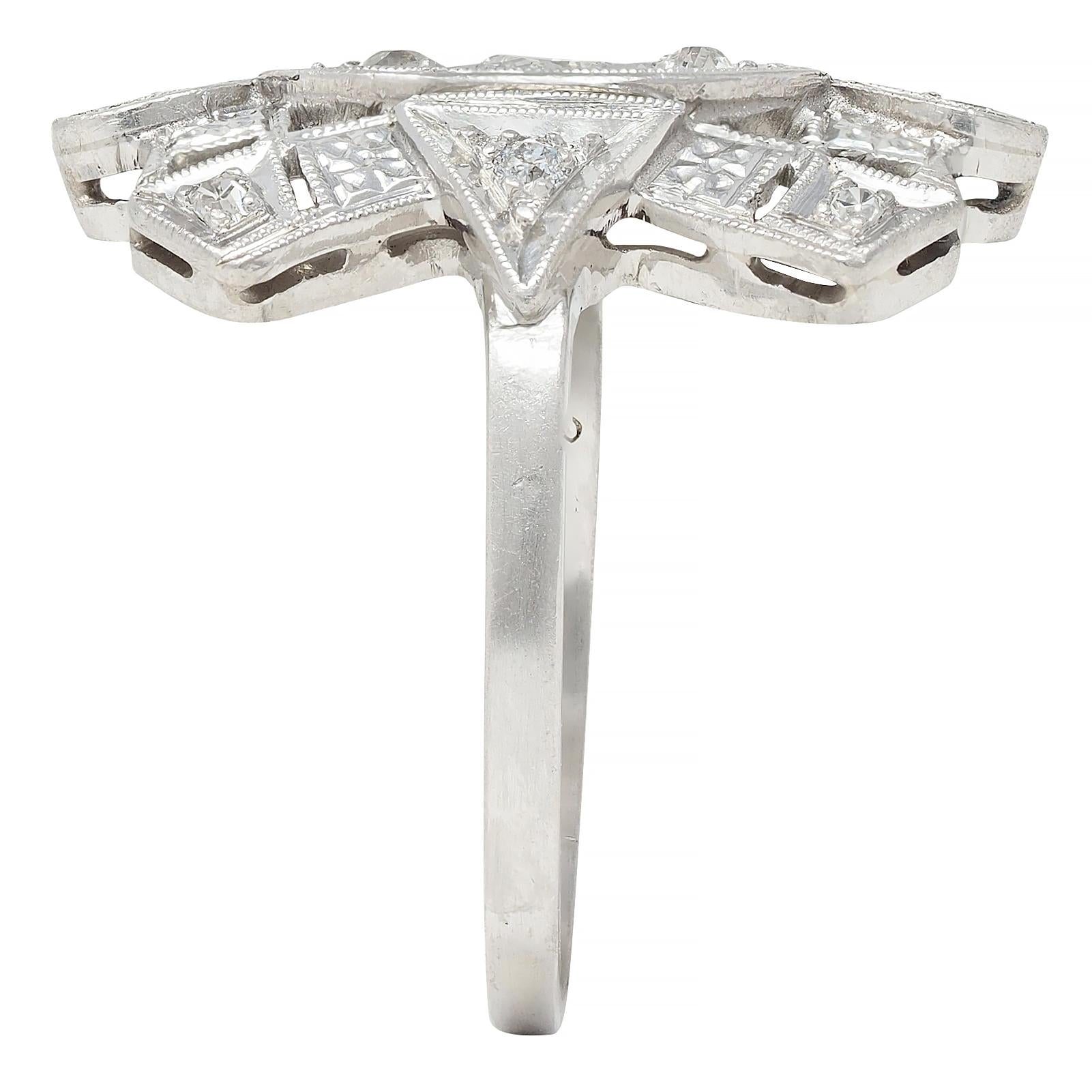 Art Deco Old European Diamond Platinum Vintage Geometric Dinner Ring