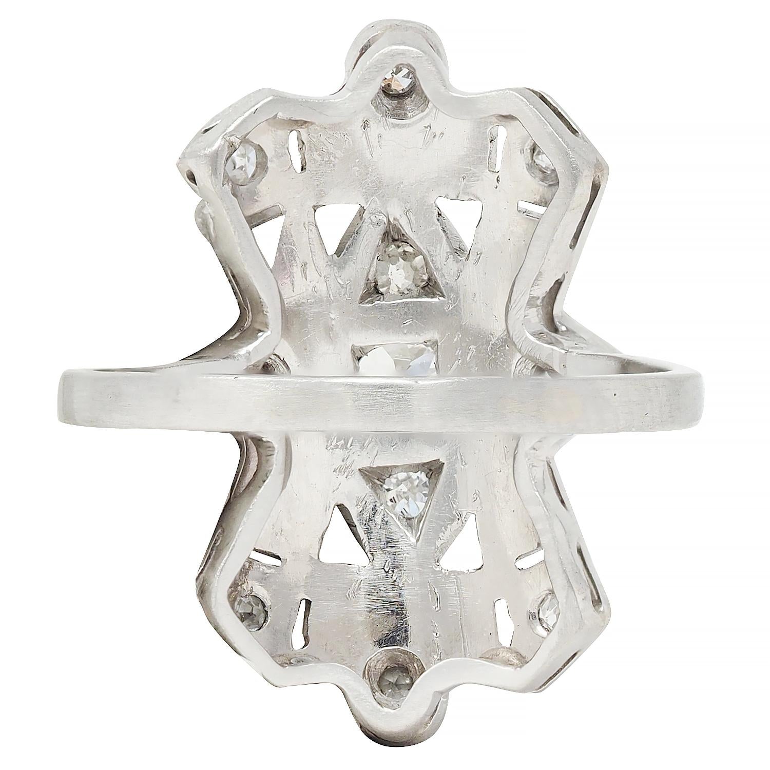 Art Deco Old European Diamond Platinum Vintage Geometric Dinner Ring