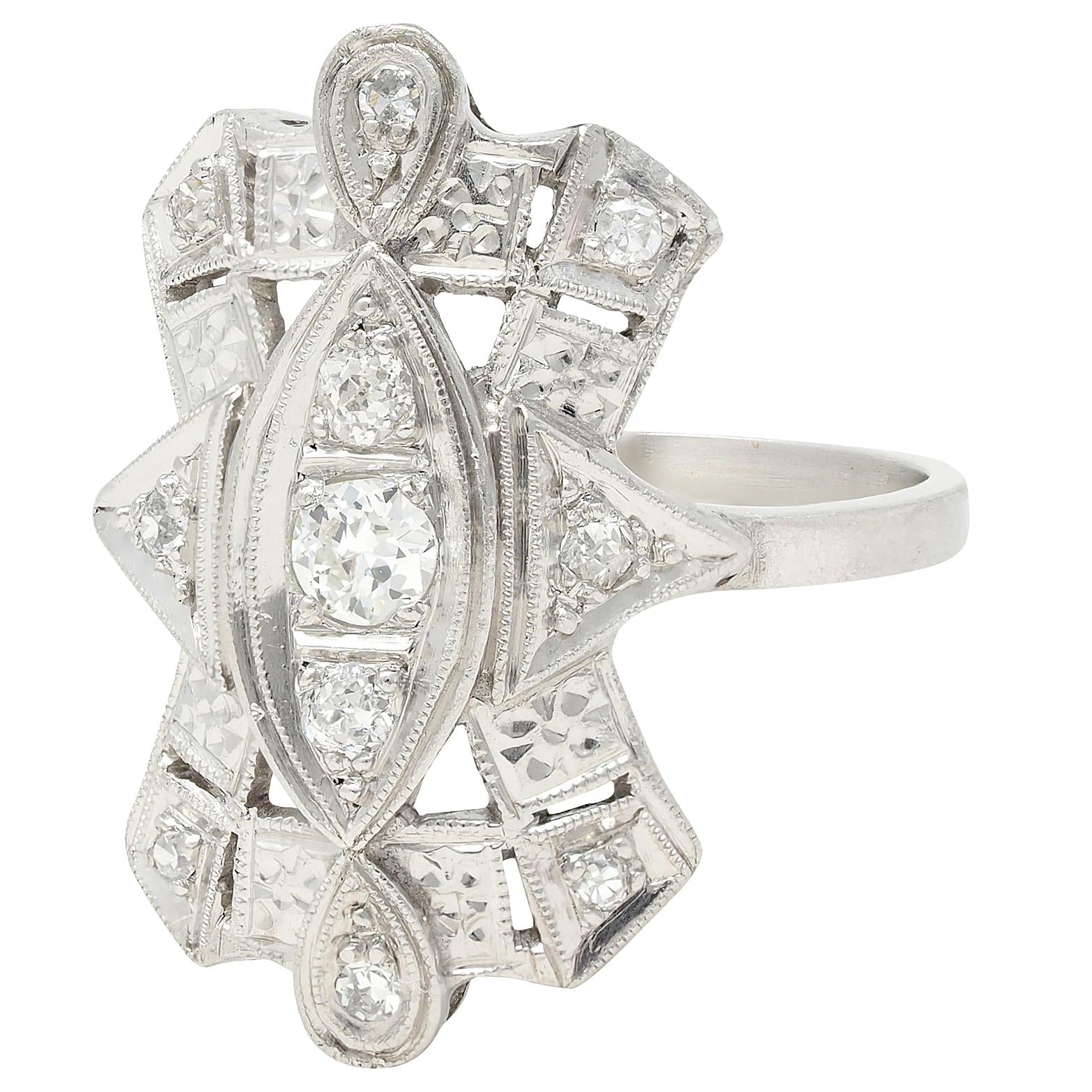 Art Deco Old European Diamond Platinum Vintage Geometric Dinner Ring