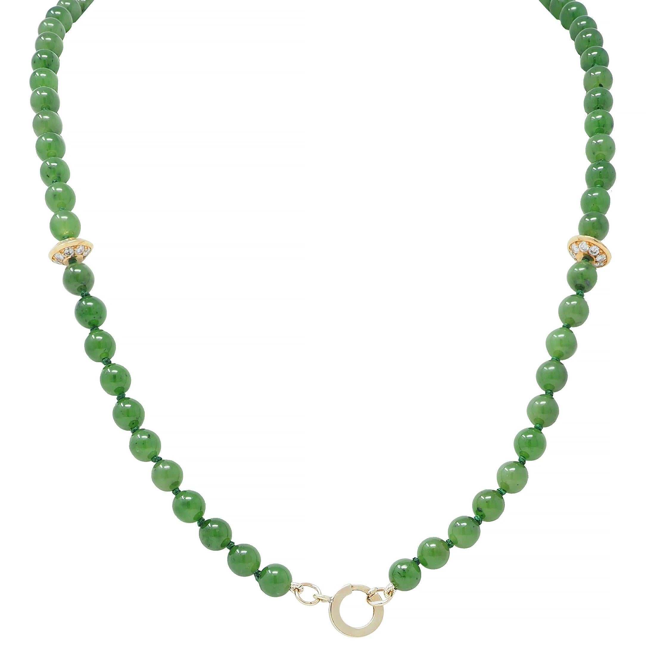 Boucheron French 1970's Diamond Jade Bead 18K Gold Vintage Sautoir Necklace