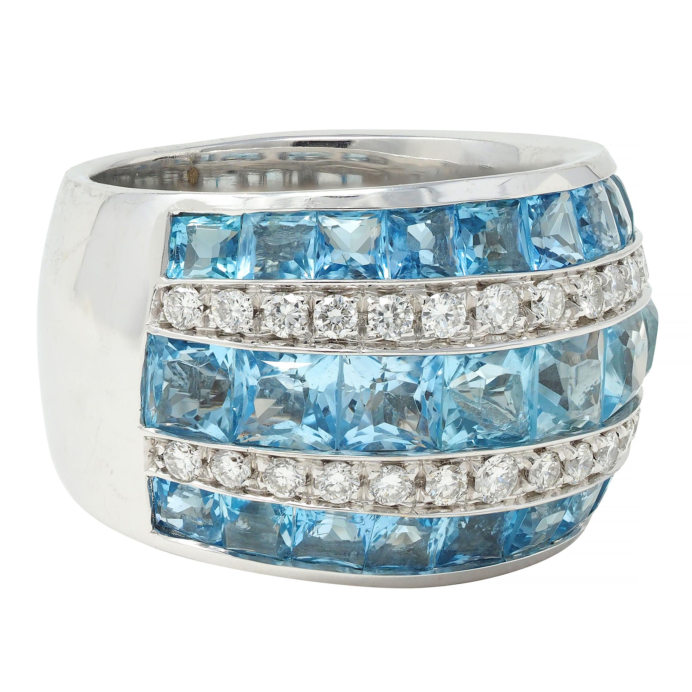 Contemporary 5.40 CTW Aquamarine Diamond 18 Karat White Gold Band Ring