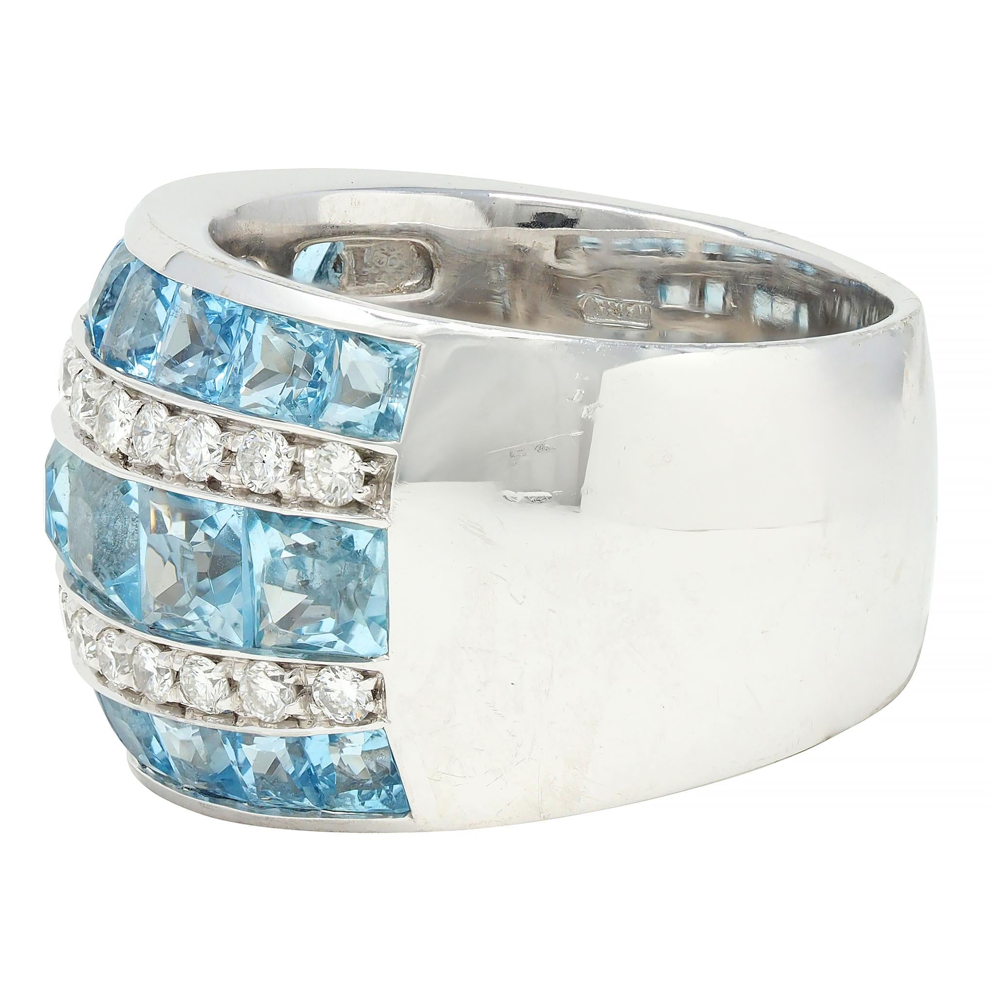 Contemporary 5.40 CTW Aquamarine Diamond 18 Karat White Gold Band Ring