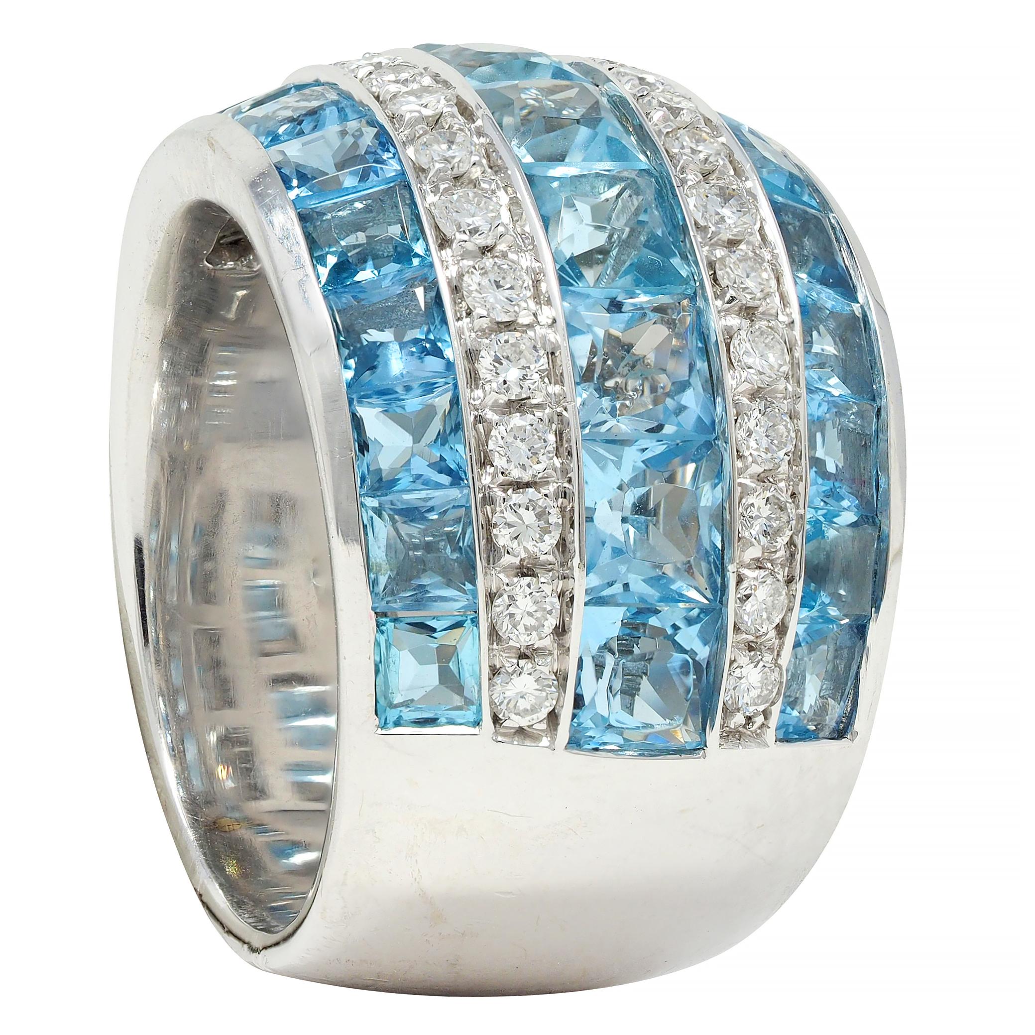 Contemporary 5.40 CTW Aquamarine Diamond 18 Karat White Gold Band Ring