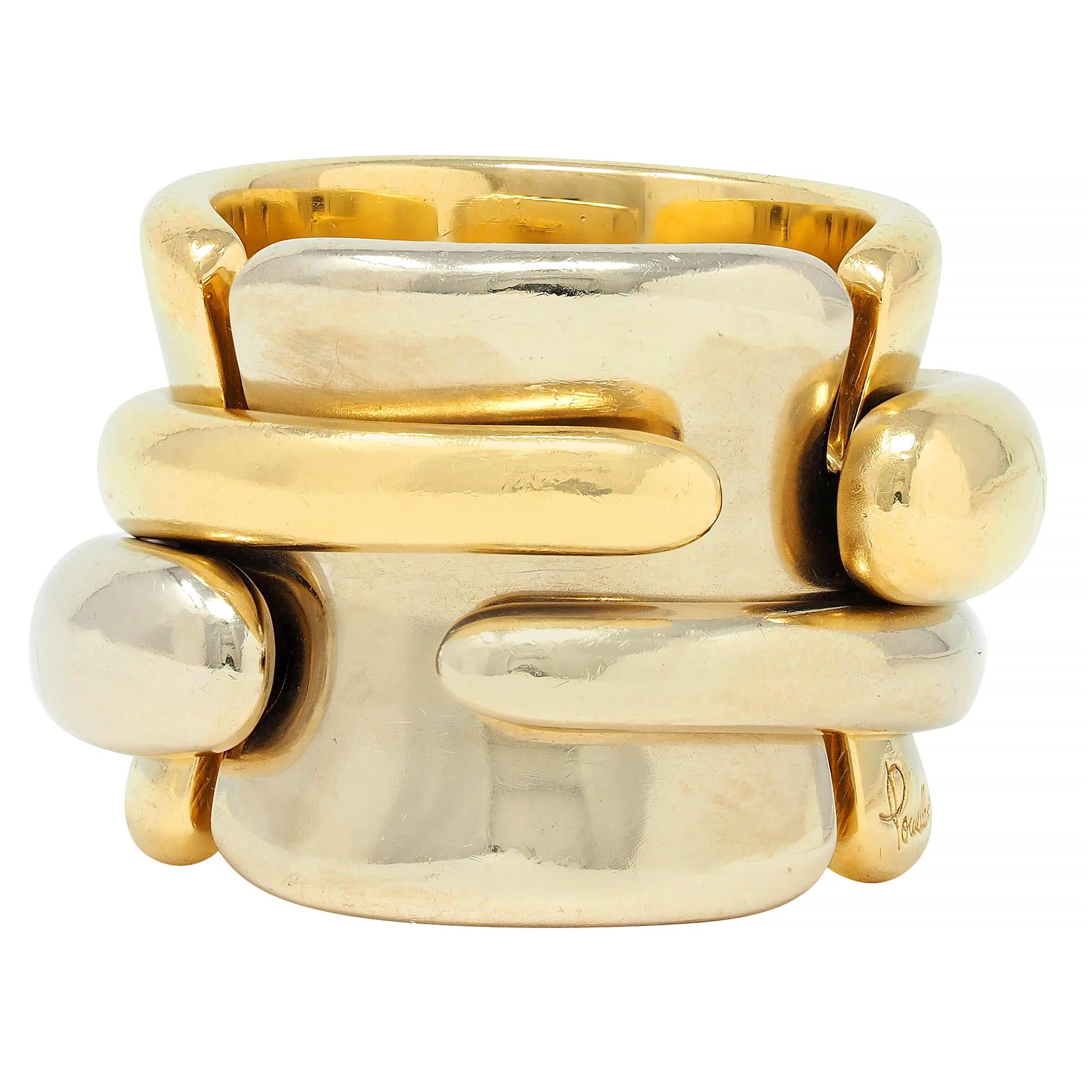 Pomellato 1990's 18 Karat Two-Tone Gold Vintage Spinning Tubolare Band Ring