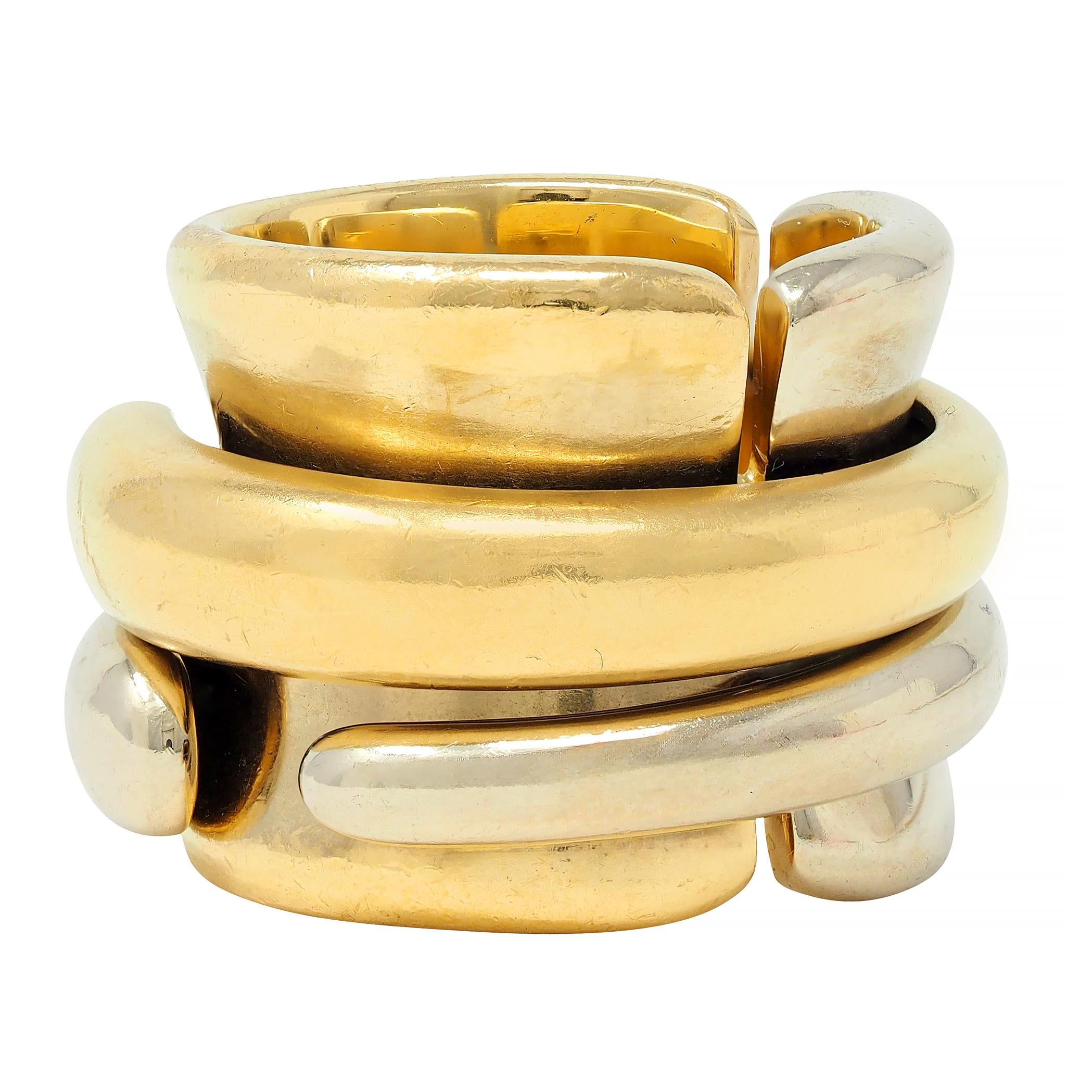 Pomellato 1990's 18 Karat Two-Tone Gold Vintage Spinning Tubolare Band Ring