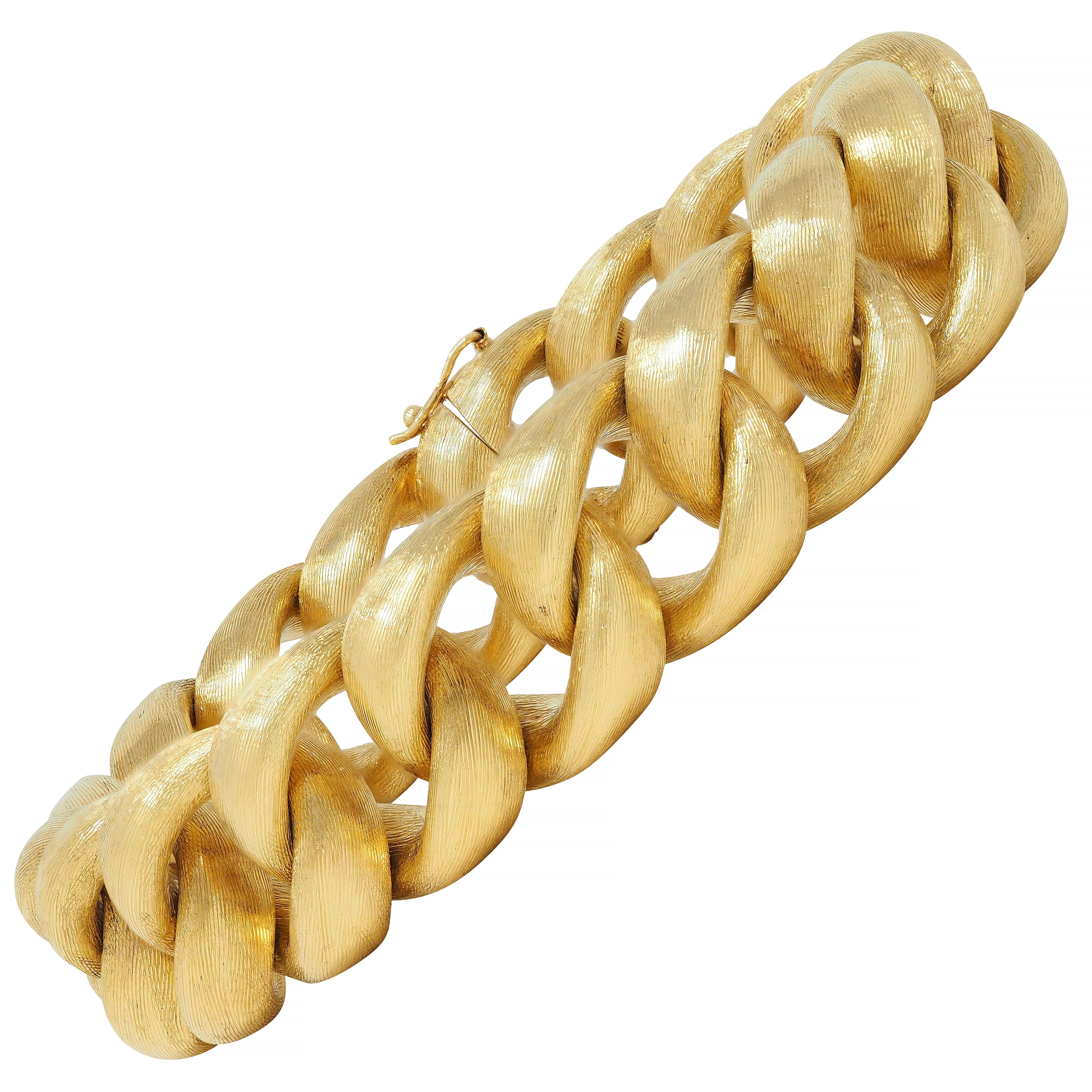 Nicolis Cola 1970 18 Karat Yellow Gold Vintage Brushed Curb Link Bracelet