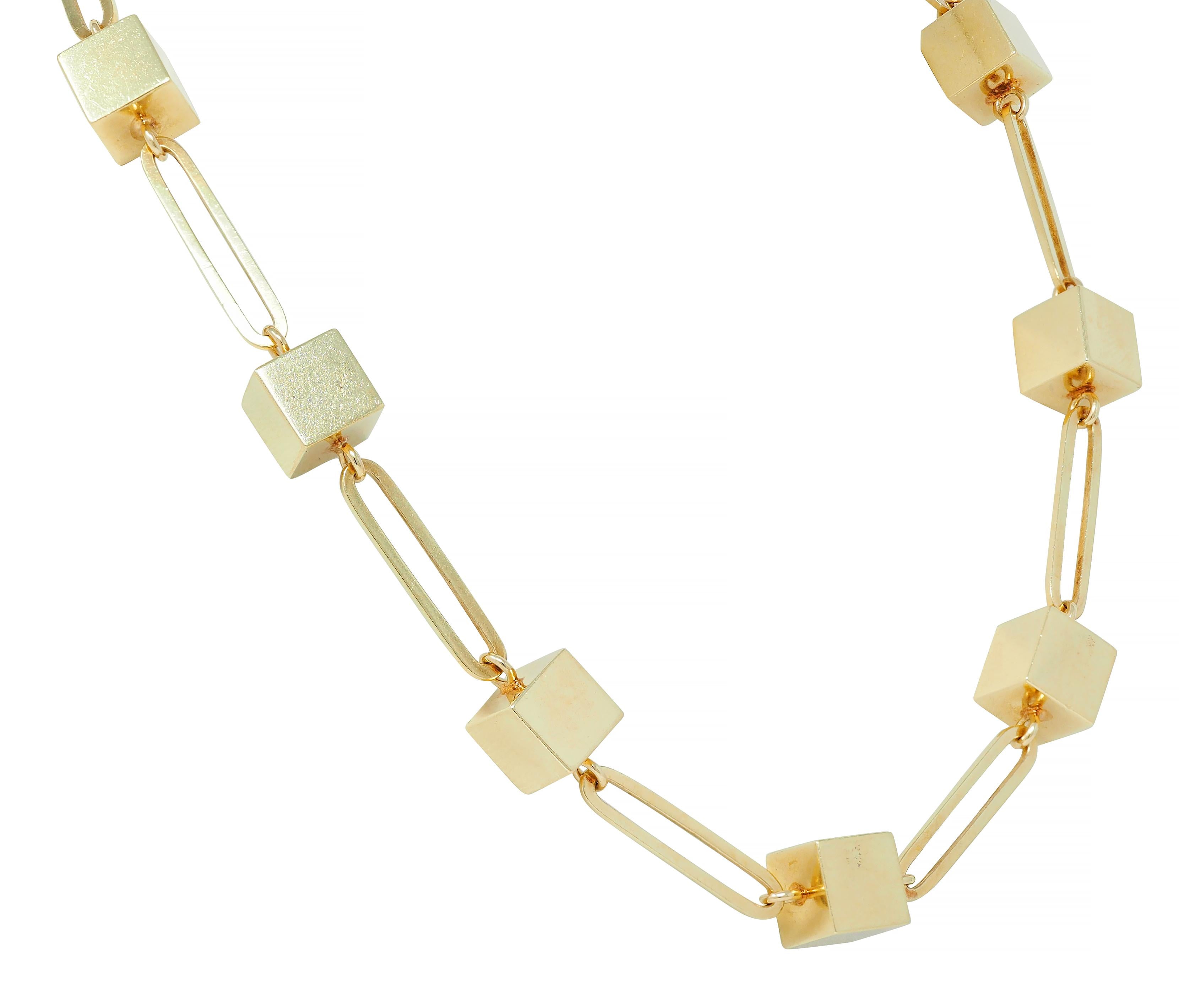 Cartier 1970's 18 Karat Yellow Gold Vintage Cube Paperclip Link Chain Necklace