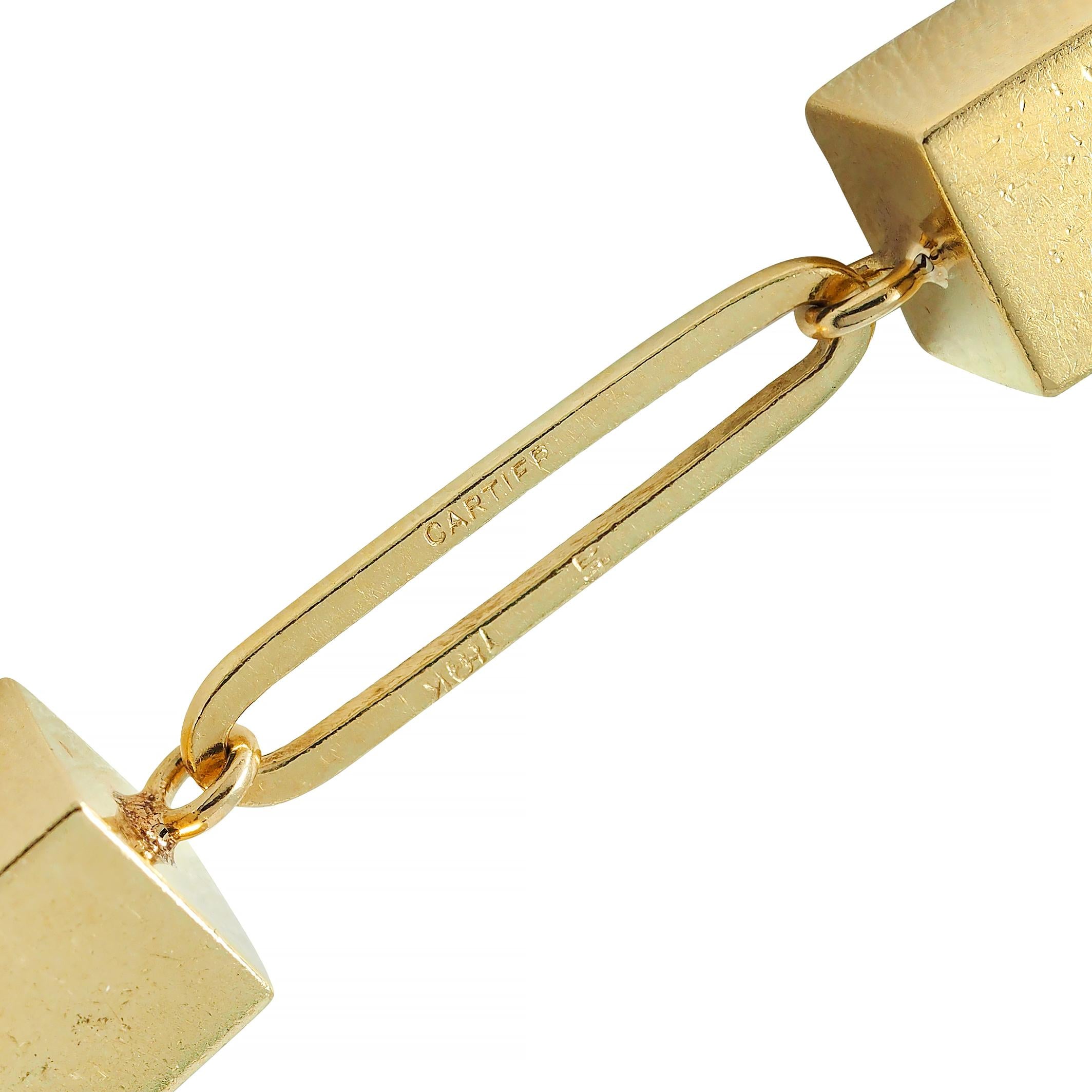 Cartier 1970's 18 Karat Yellow Gold Vintage Cube Paperclip Link Chain Necklace