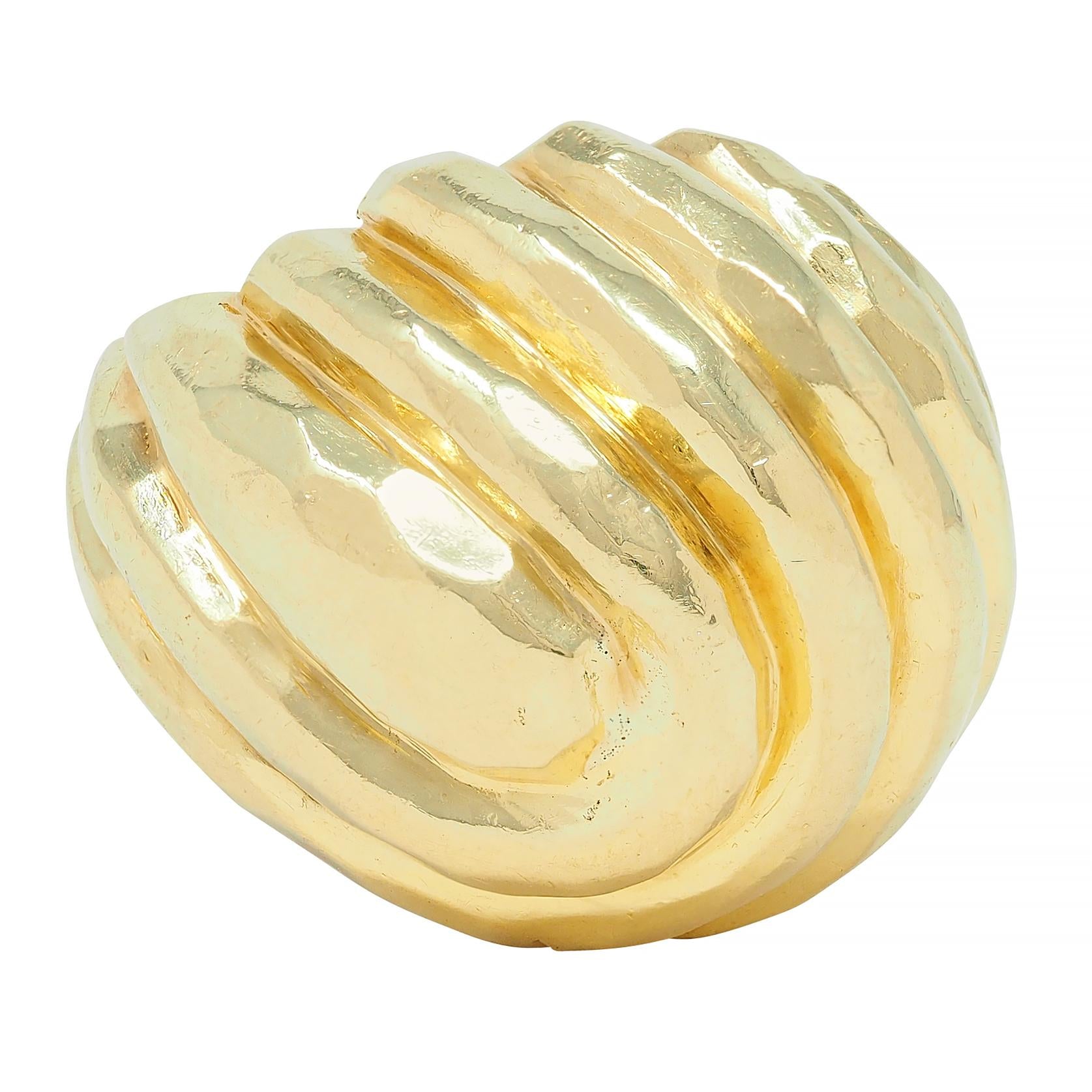 Henry Dunay 1970's 18 Karat Yellow Gold Vintage Hammered Swirl Ring