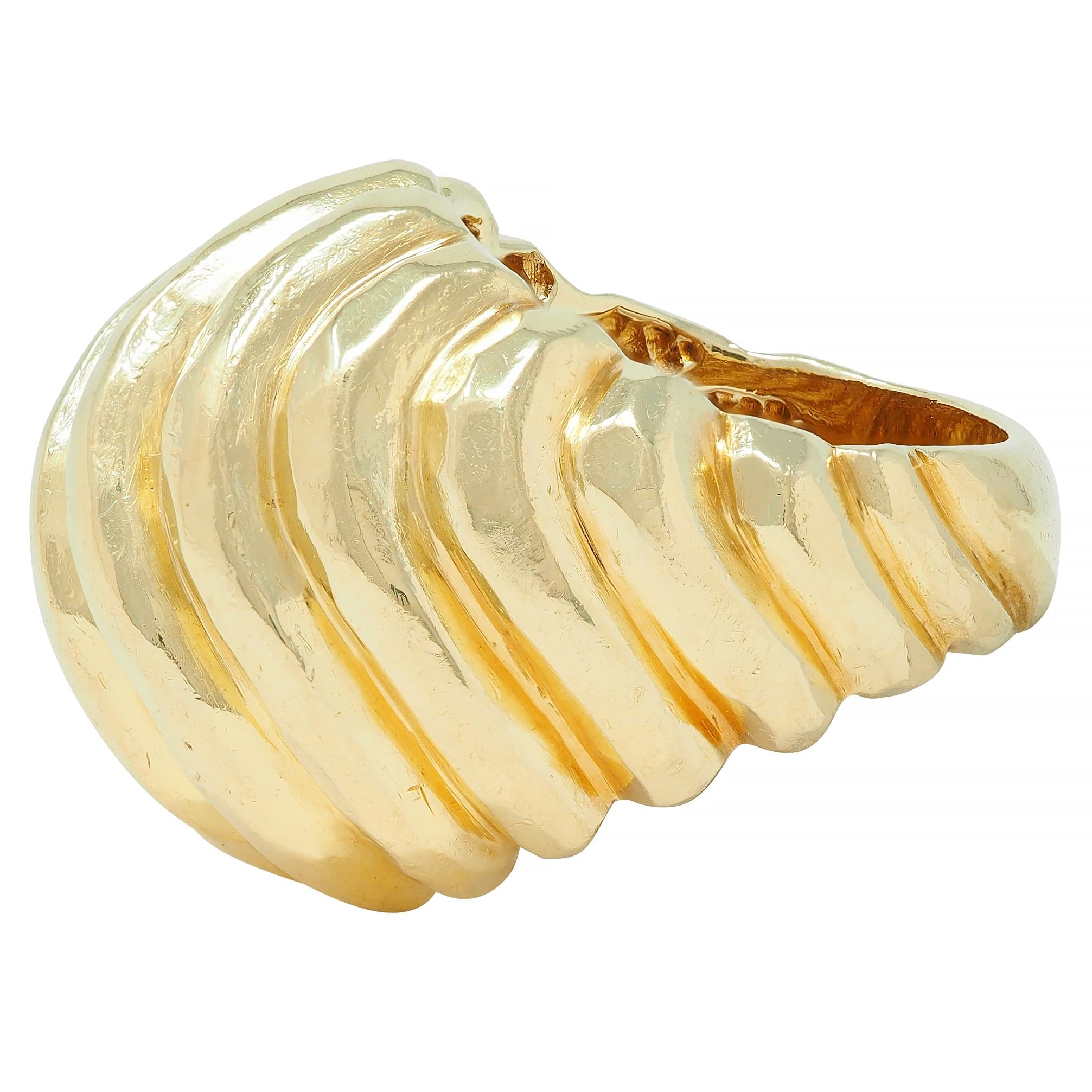 Henry Dunay 1970's 18 Karat Yellow Gold Vintage Hammered Swirl Ring