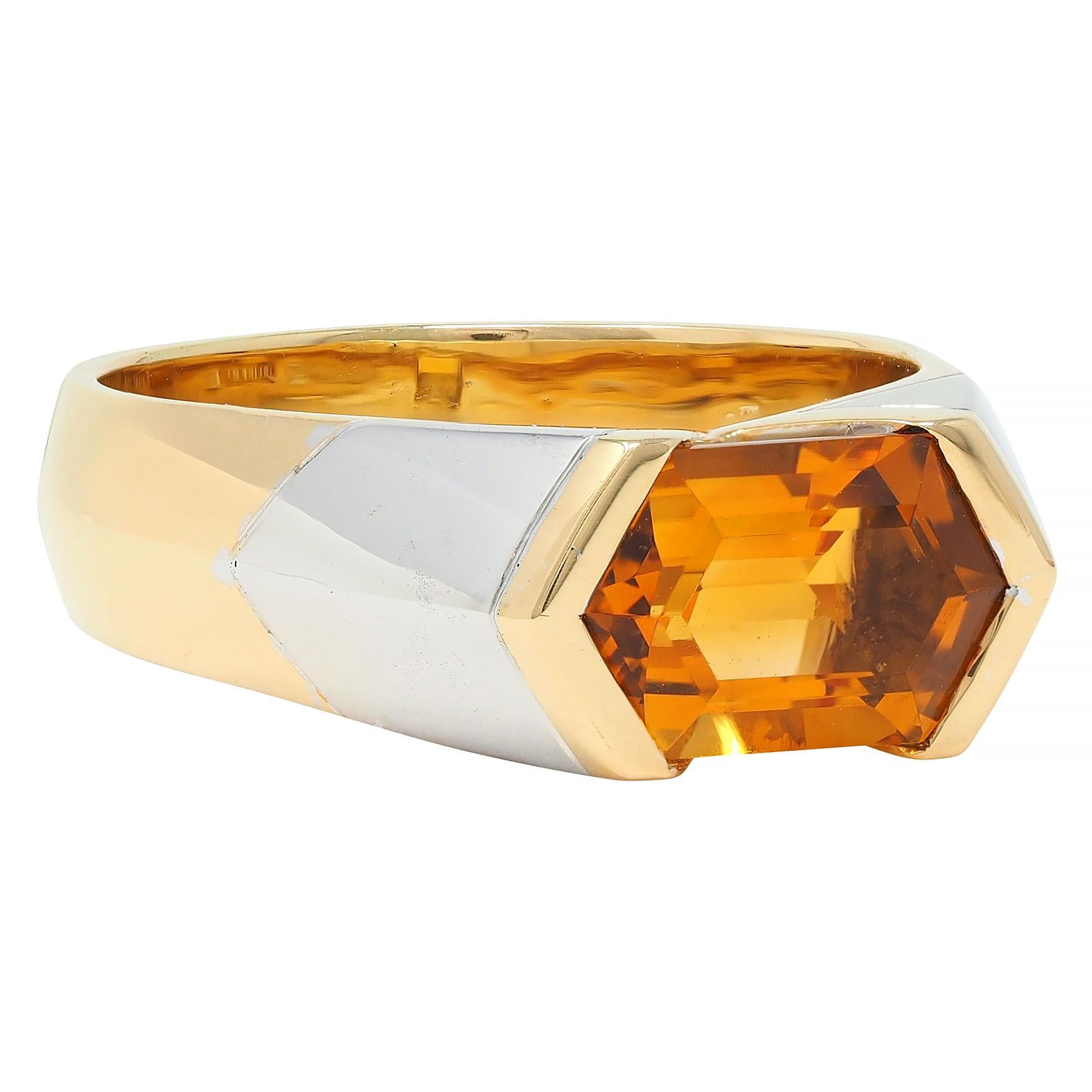 Marina B. 1980's 2.15 CTW Citrine 18 Karat Two-Tone Gold Vintage Chevron Ring