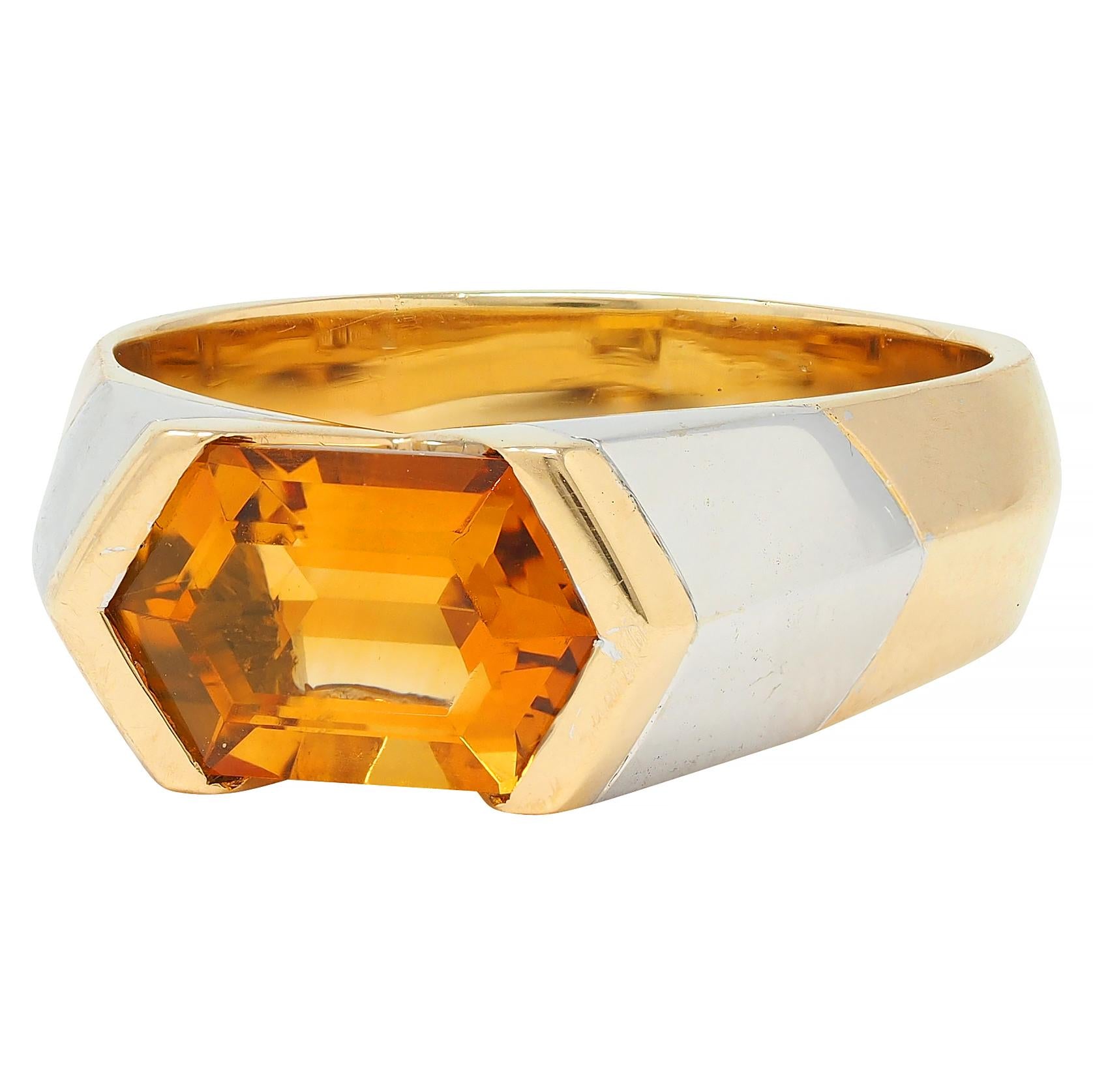 Marina B. 1980's 2.15 CTW Citrine 18 Karat Two-Tone Gold Vintage Chevron Ring