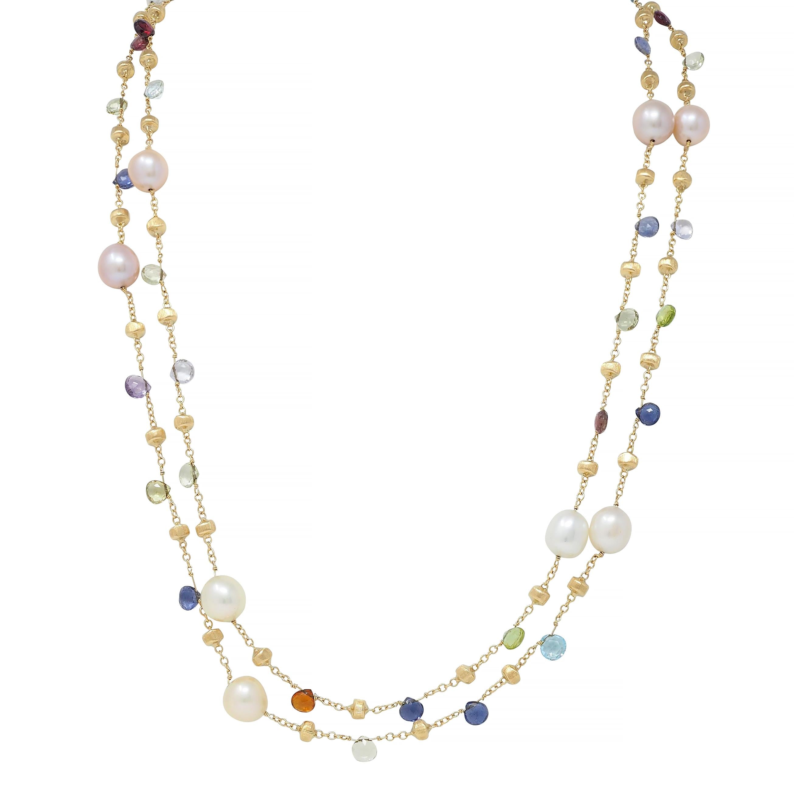 Marco Bicego Cultured Pearl Multi-Gem 18 Karat Yellow Gold Confetti Necklace