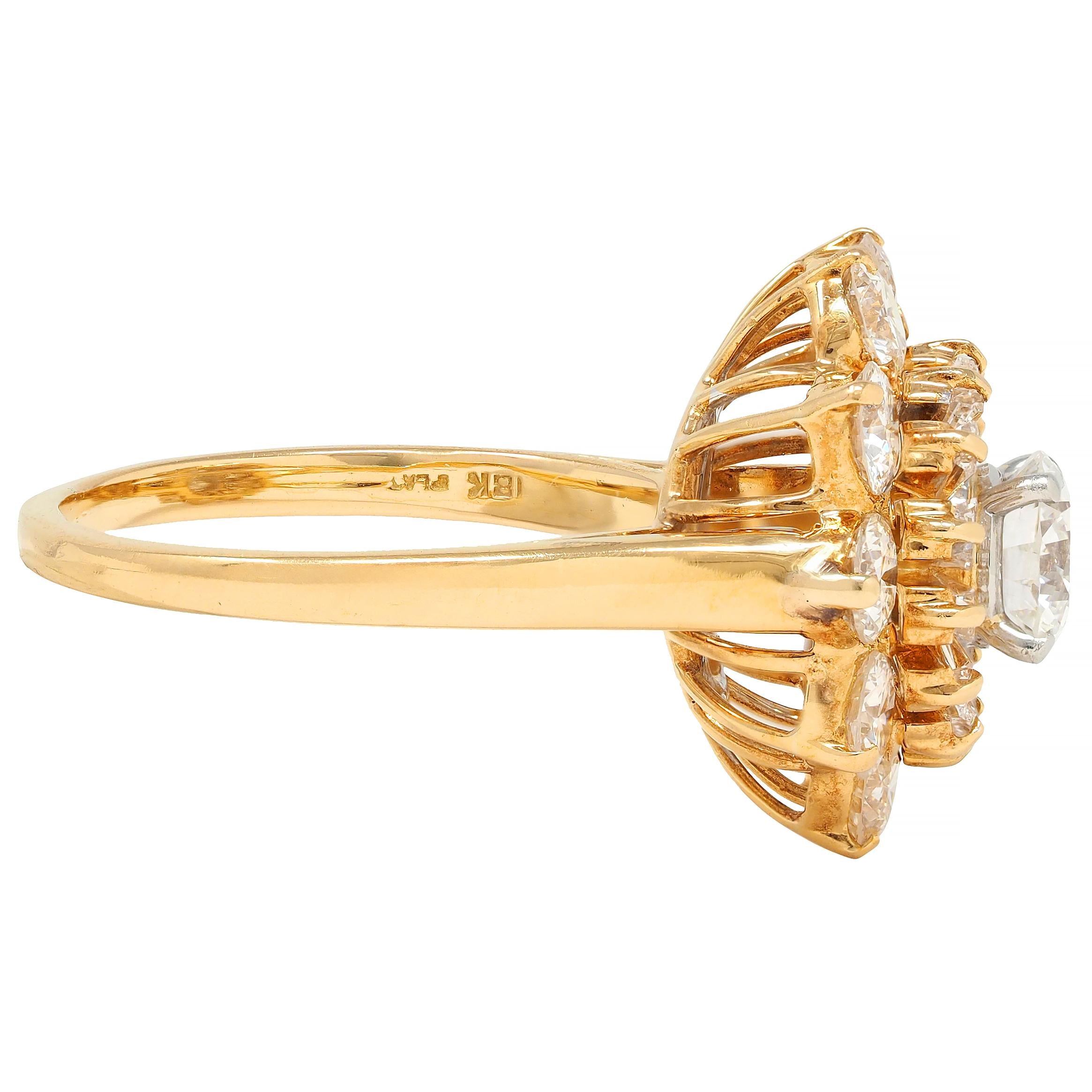 Oscar Heyman 3.27 CTW Diamond 18 Karat Gold Vintage Double Ballerina Halo Ring