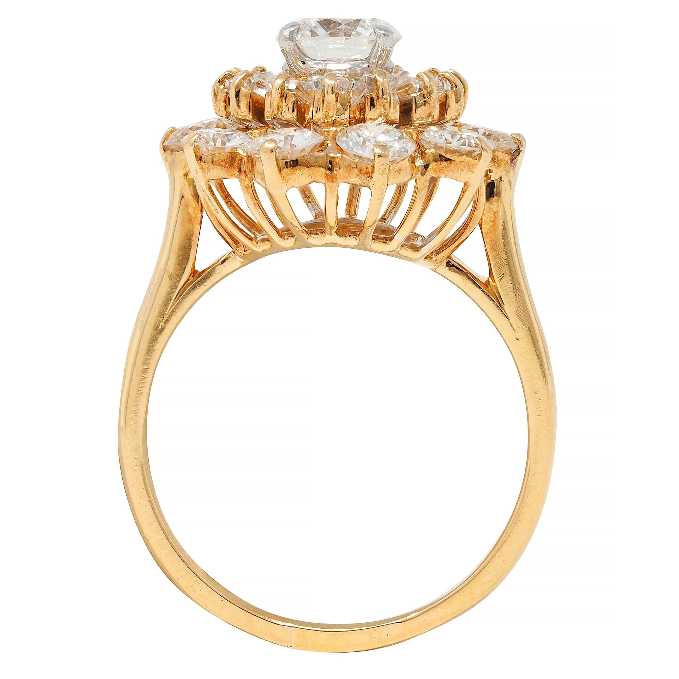 Oscar Heyman 3.27 CTW Diamond 18 Karat Gold Vintage Double Ballerina Halo Ring