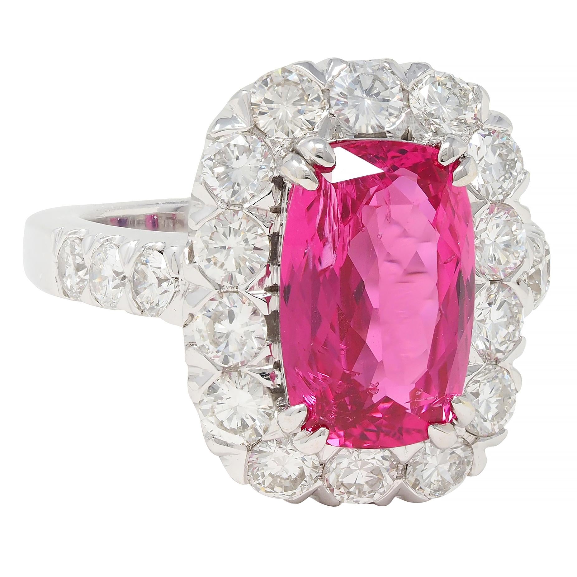 Contemporary 6.67 CTW No Heat Pink Spinel Diamond 18 Karat White Gold Halo Ring