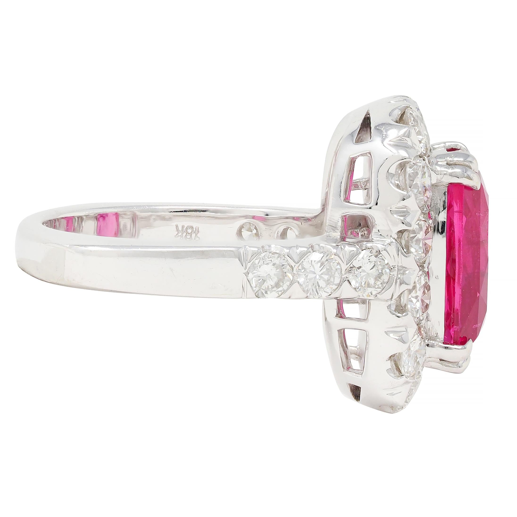 Contemporary 6.67 CTW No Heat Pink Spinel Diamond 18 Karat White Gold Halo Ring