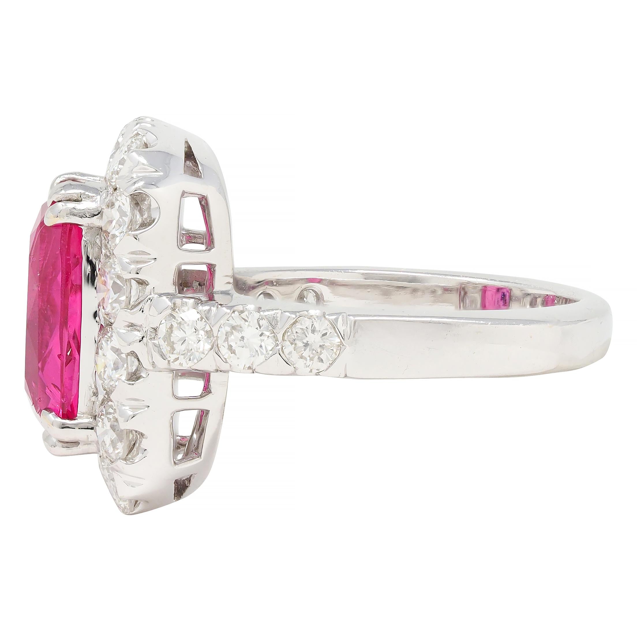 Contemporary 6.67 CTW No Heat Pink Spinel Diamond 18 Karat White Gold Halo Ring