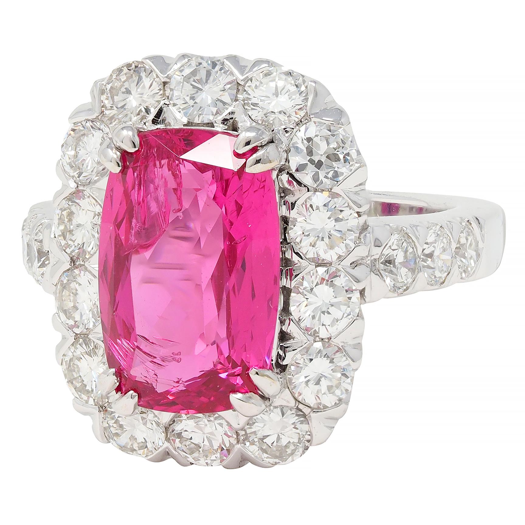 Contemporary 6.67 CTW No Heat Pink Spinel Diamond 18 Karat White Gold Halo Ring