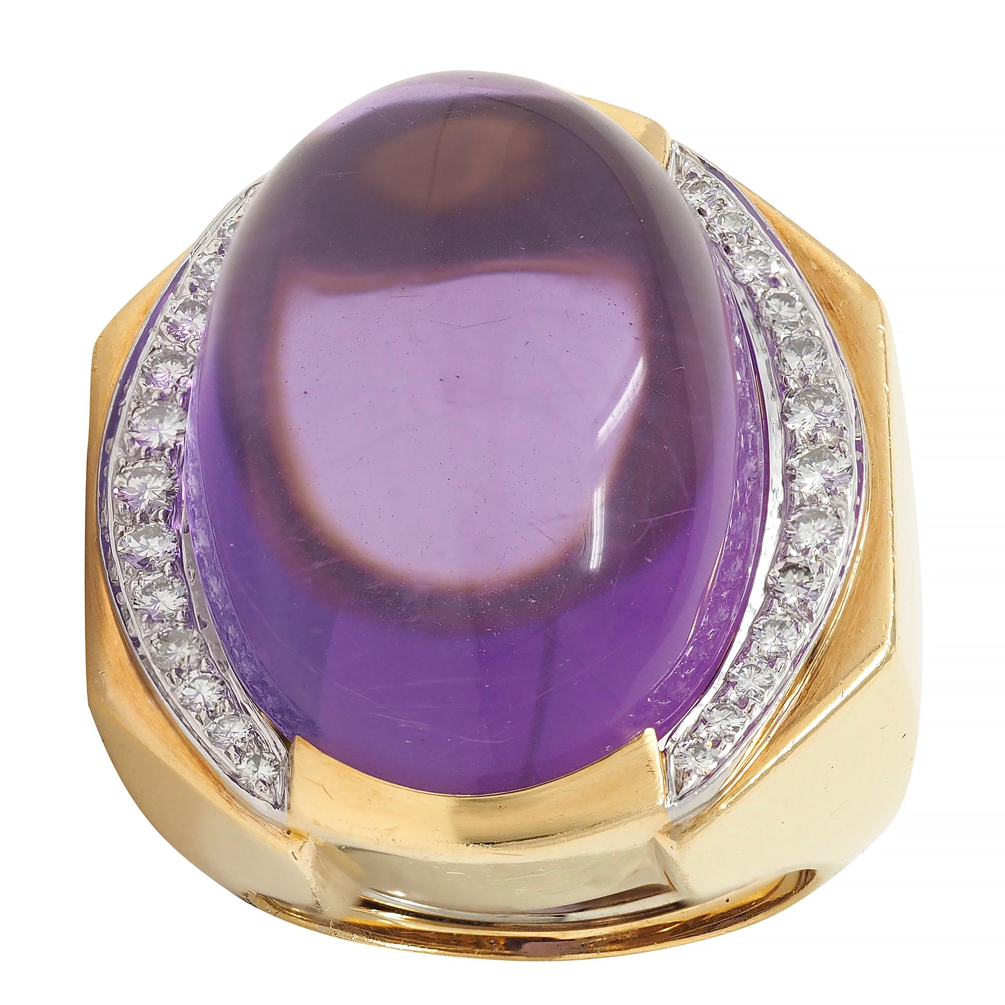 David Webb 1980s Amethyst Diamond Platinum 18 Karat Gold Vintage Ring