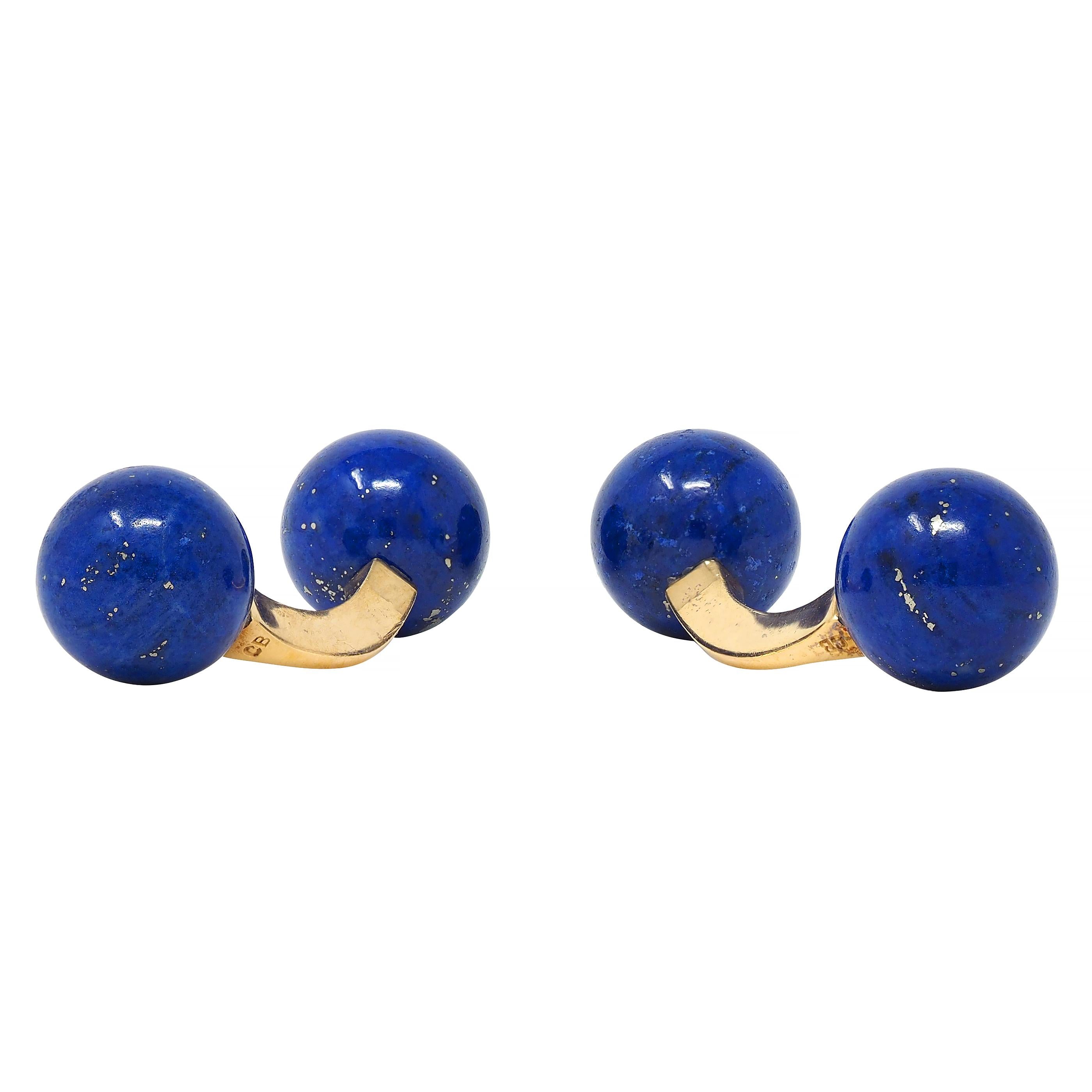 1980's Lapis Lazuli 18 Karat Yellow Gold Vintage Barbell Cufflinks