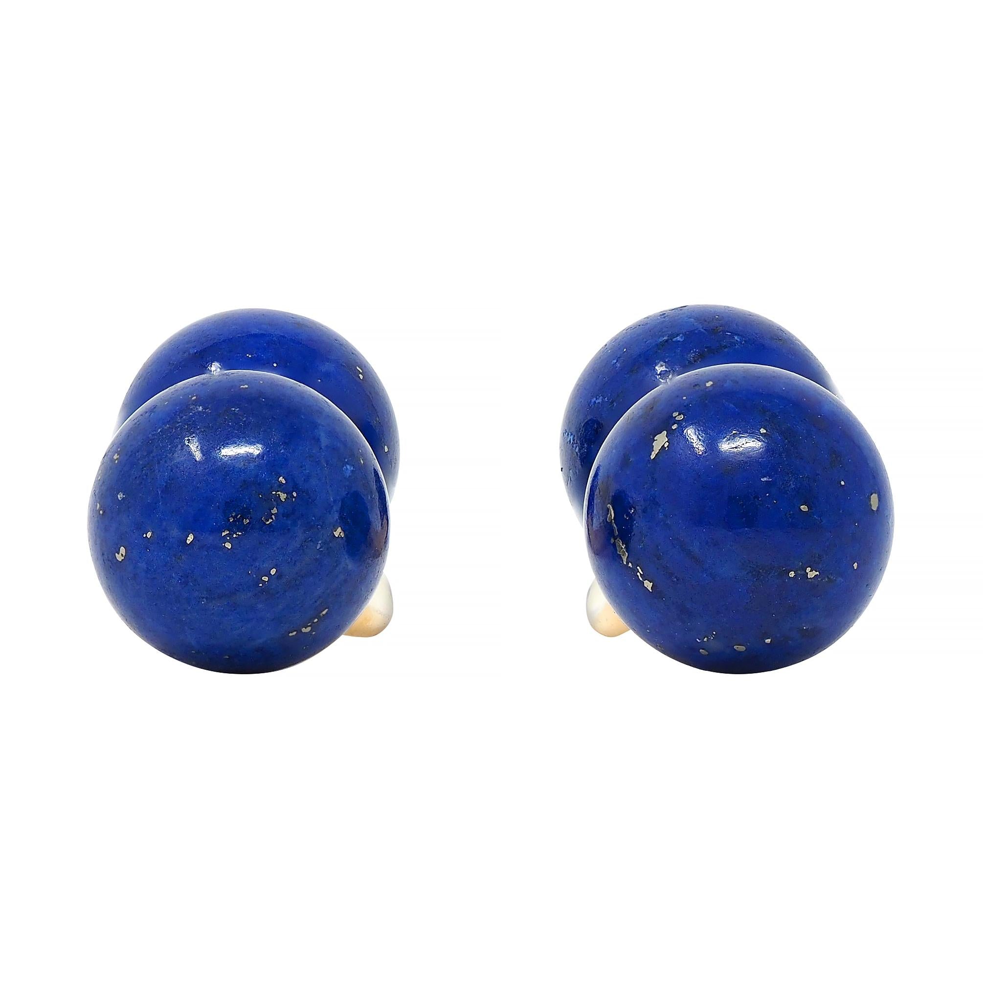 1980's Lapis Lazuli 18 Karat Yellow Gold Vintage Barbell Cufflinks