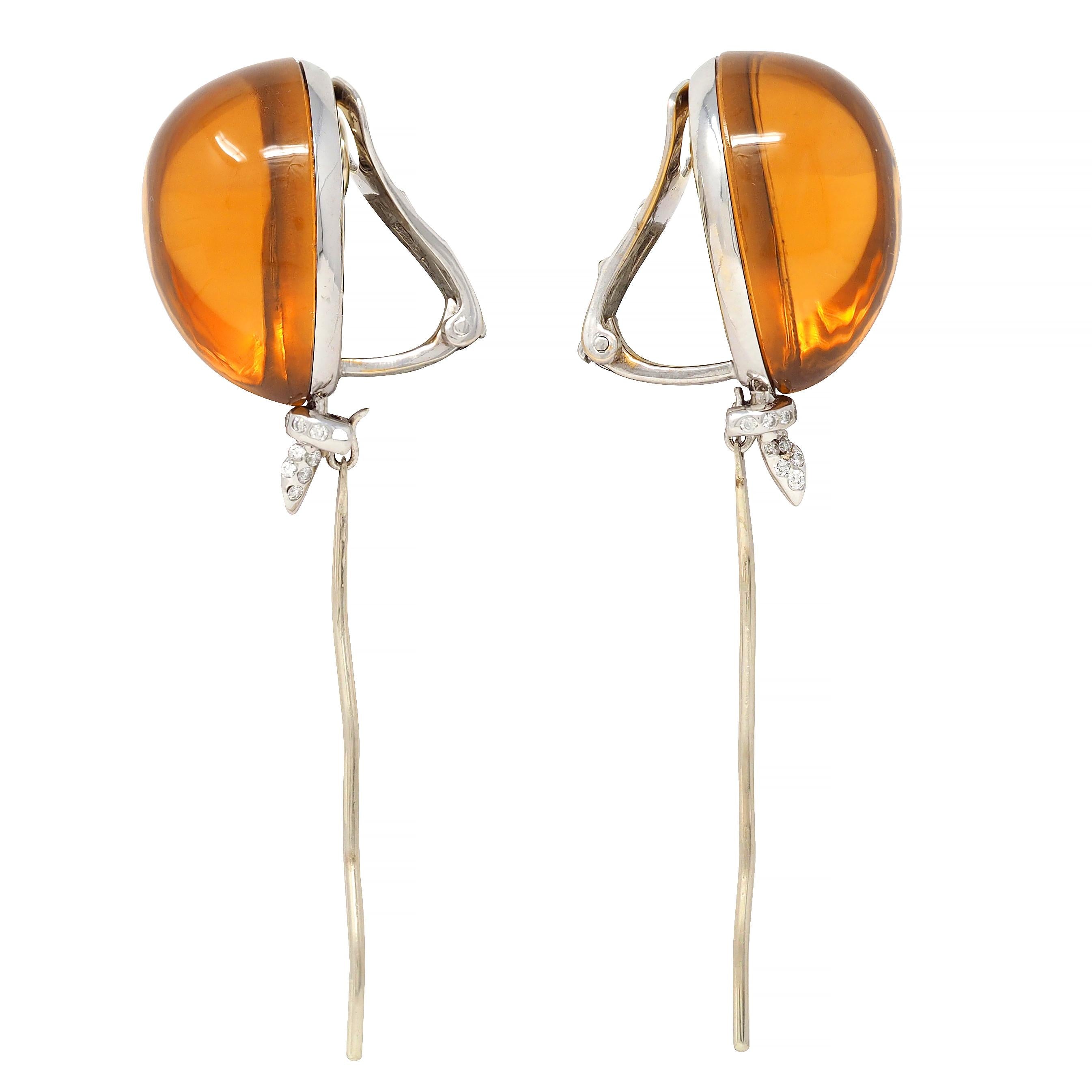 Contemporary Diamond Citrine 18 Karat White Gold Balloon Ear-Clips Earrings