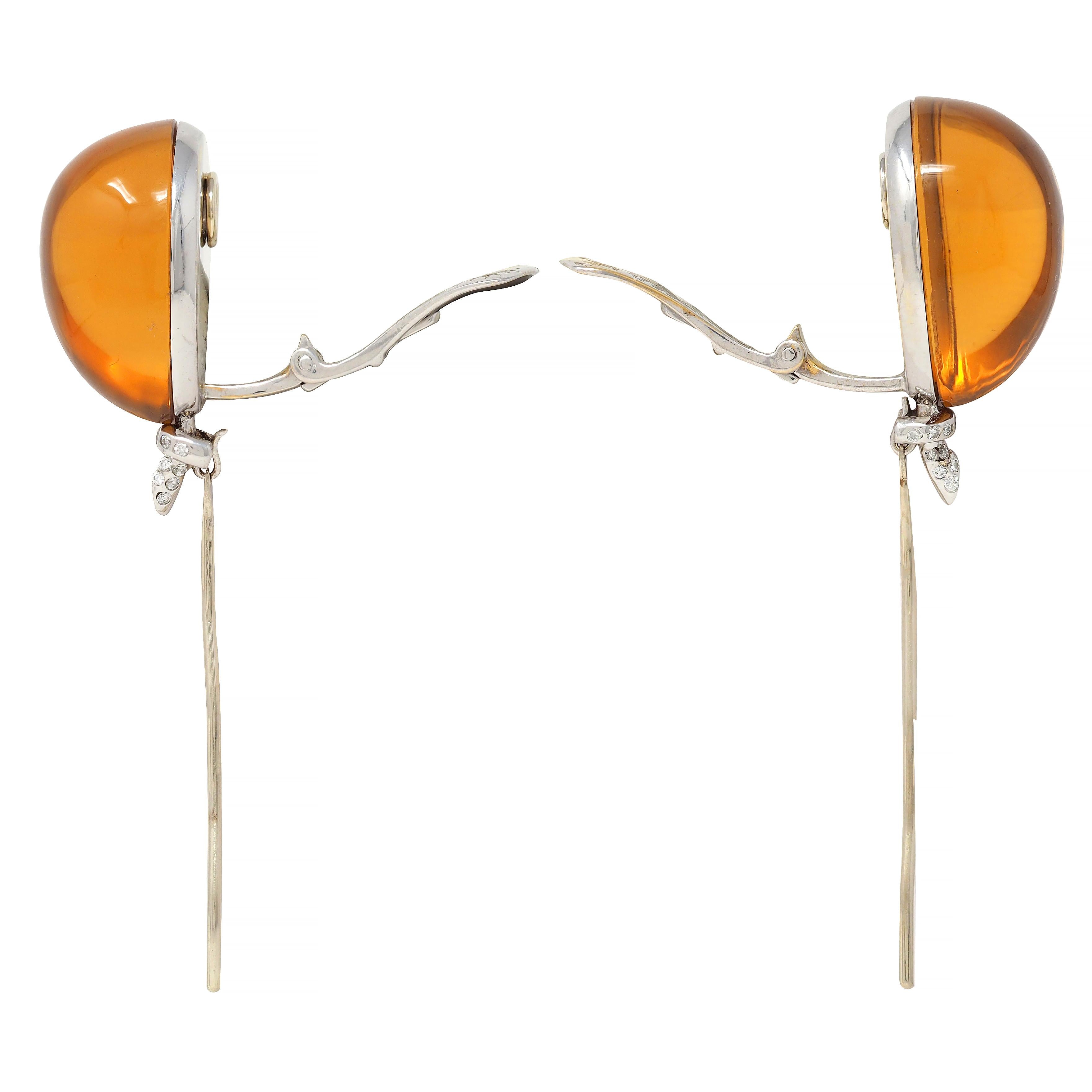 Contemporary Diamond Citrine 18 Karat White Gold Balloon Ear-Clips Earrings