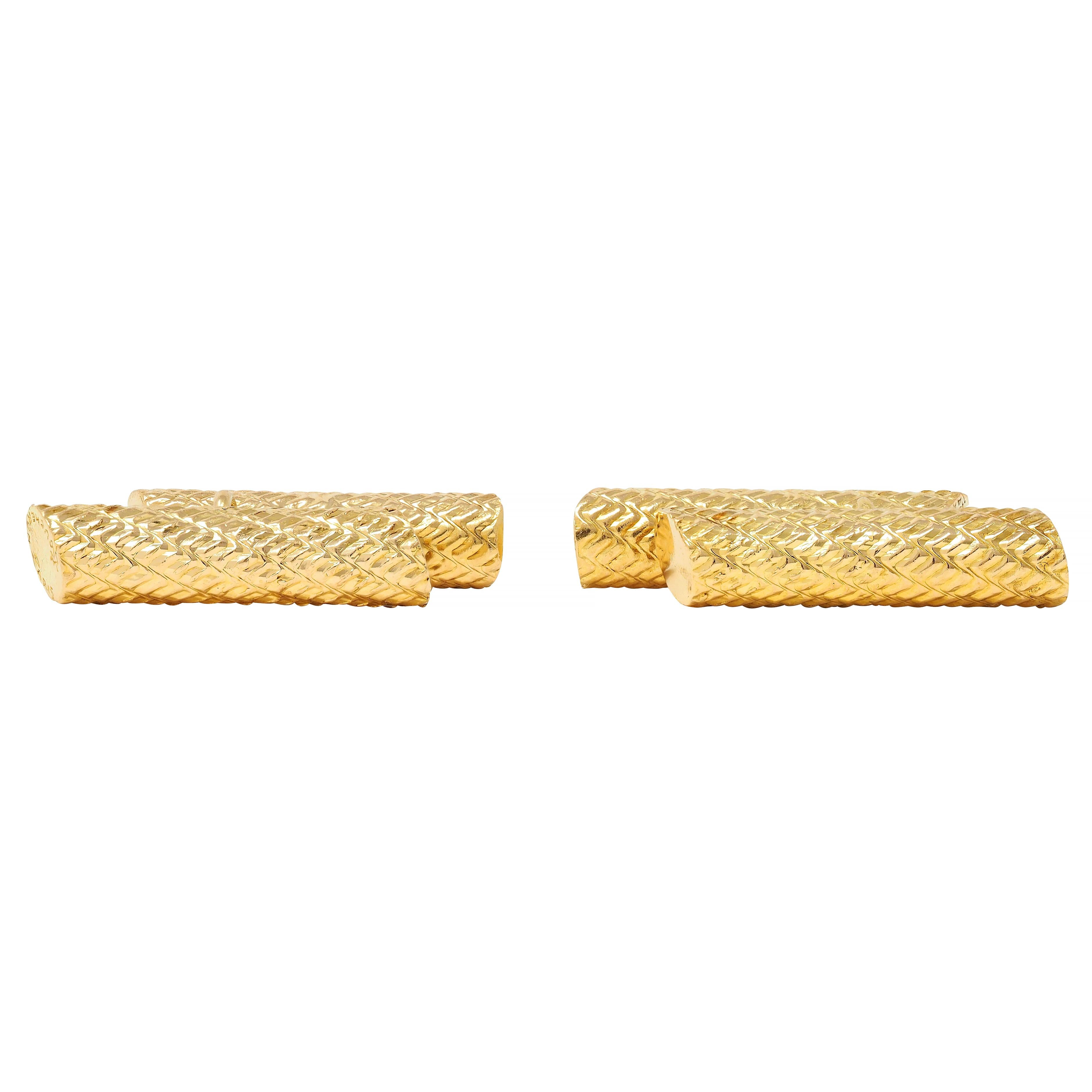 Boucheron Paris 1970's 18 Karat Yellow Gold Vintage Zig-Zag Bar Cufflinks