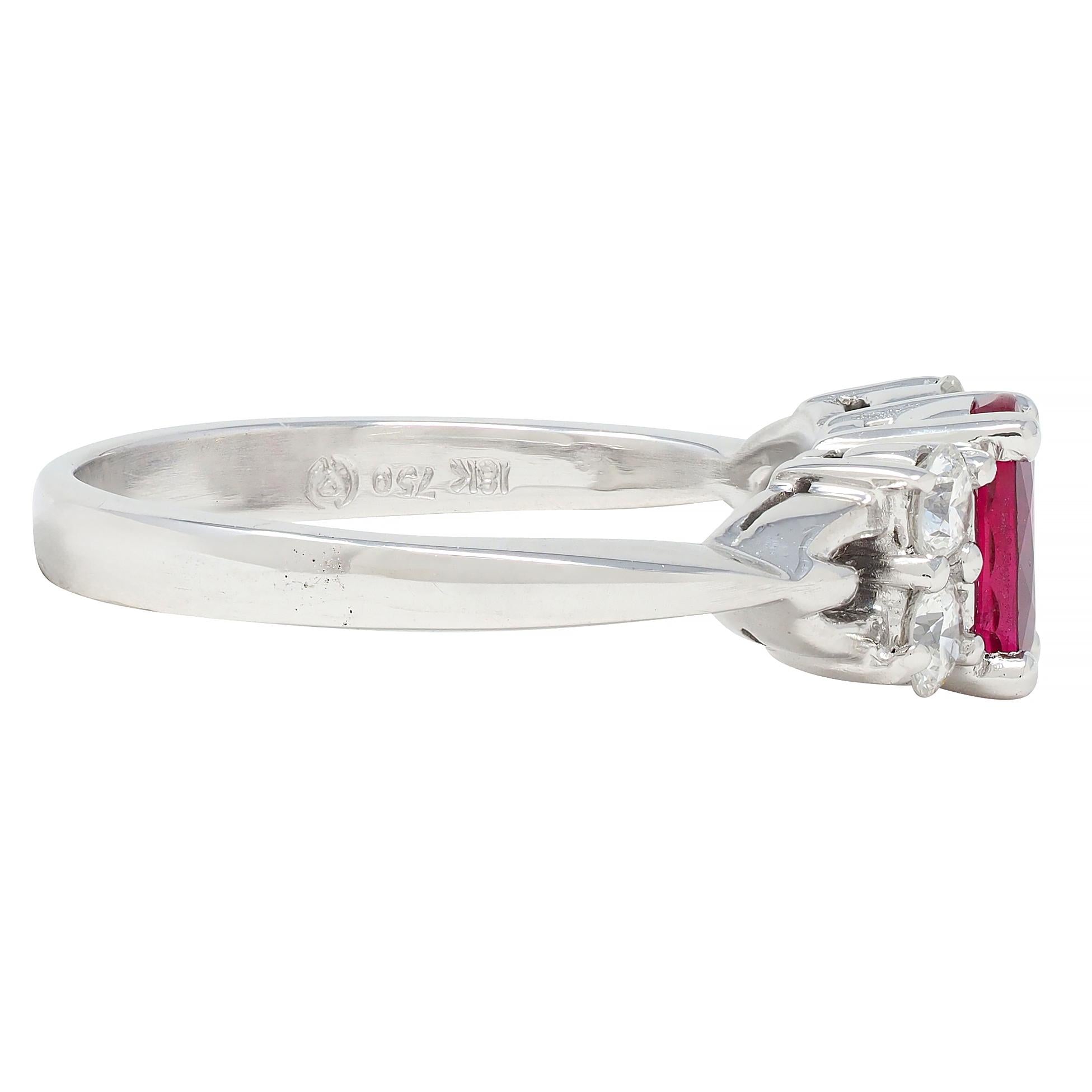 Contemporary 1.20 CTW Ruby Diamond 18 Karat White Gold Buckle Ring