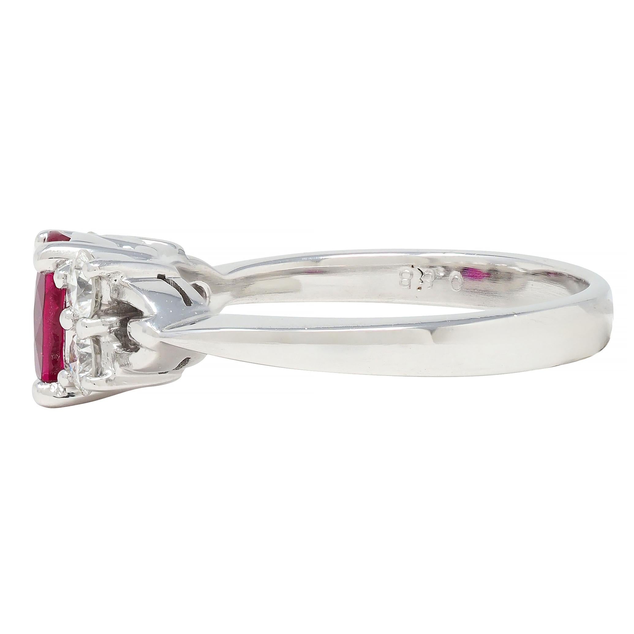 Contemporary 1.20 CTW Ruby Diamond 18 Karat White Gold Buckle Ring