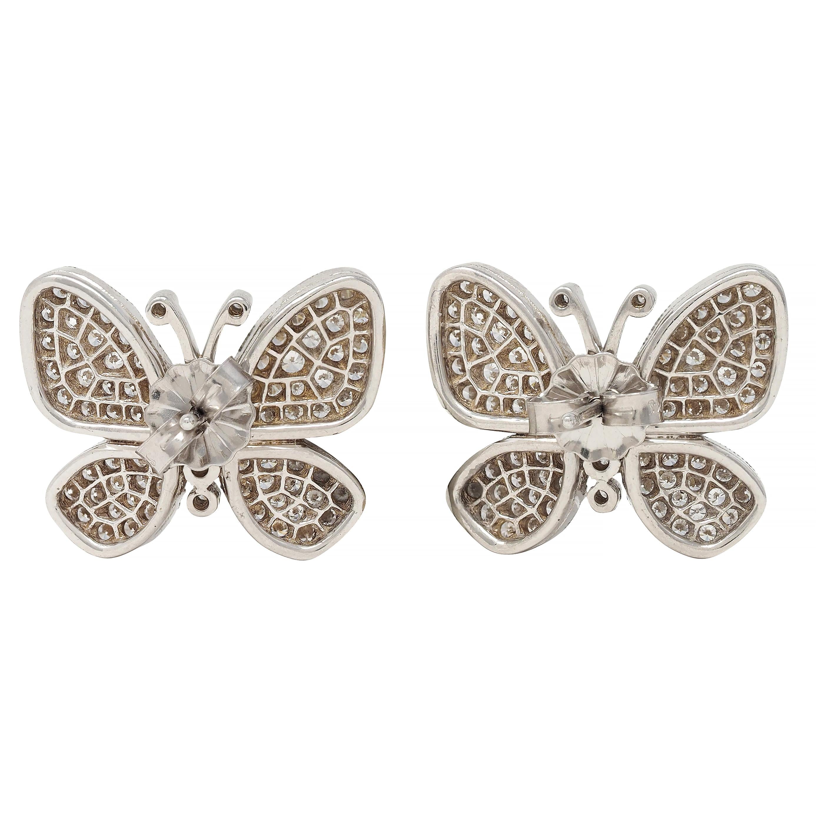 Contemporary 1.45 CTW Diamond 14 Karat White Gold Butterfly Earrings